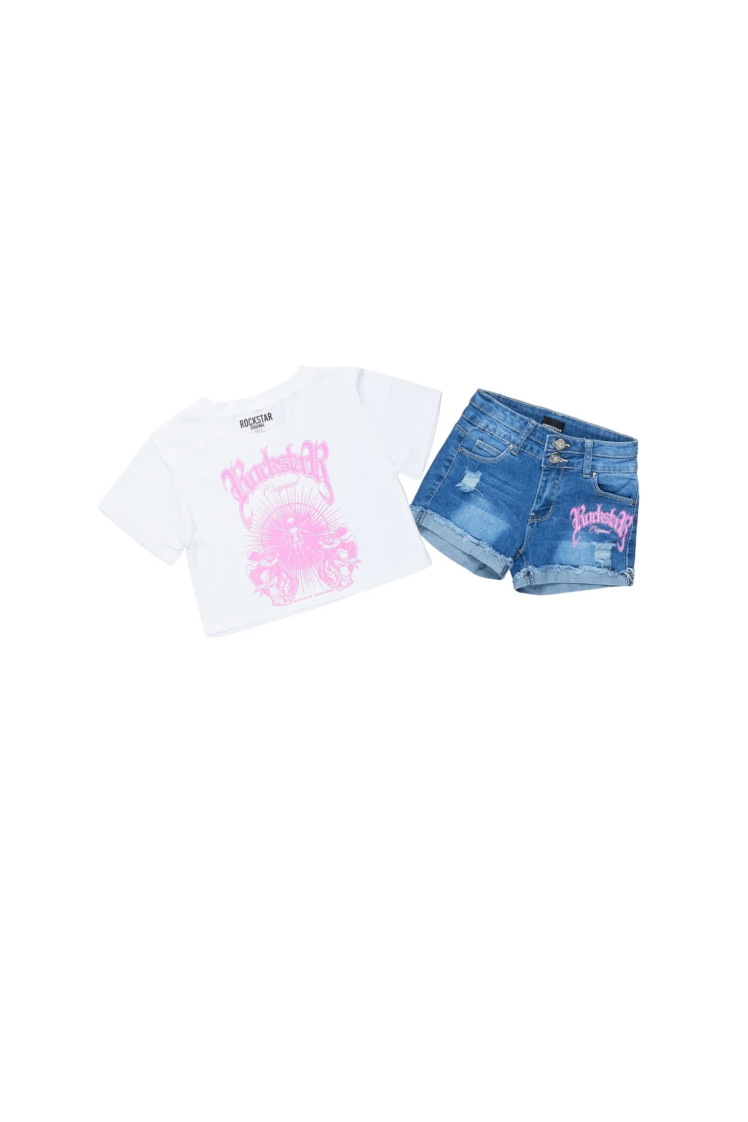Girls Kahoni White T-Shirt/Denim Short Set