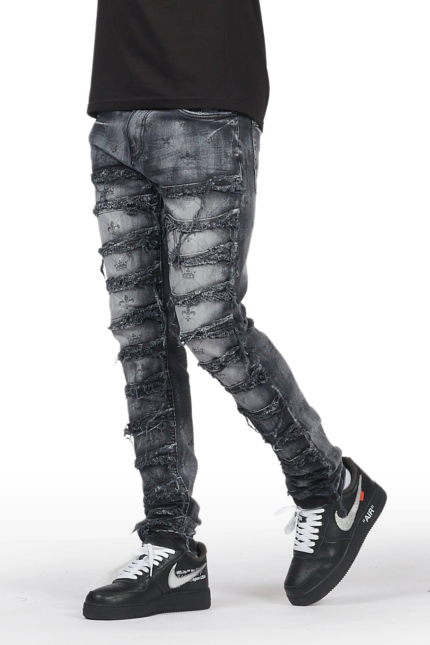 Pasha Black Wash Slim Fit Frayed Jean