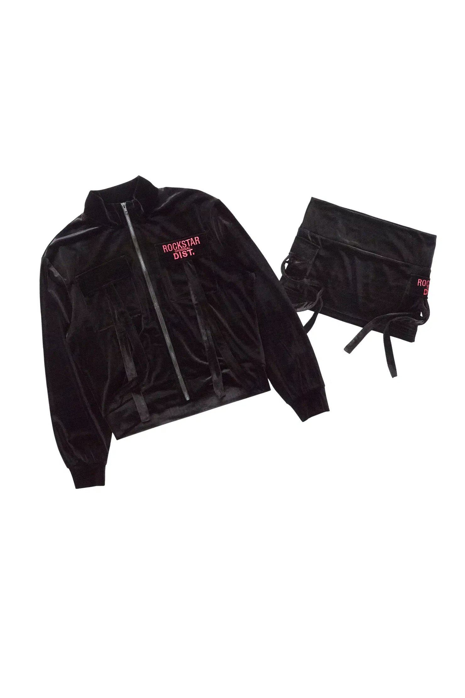 Tangela Black/Pink Cargo Velour Skirt Set