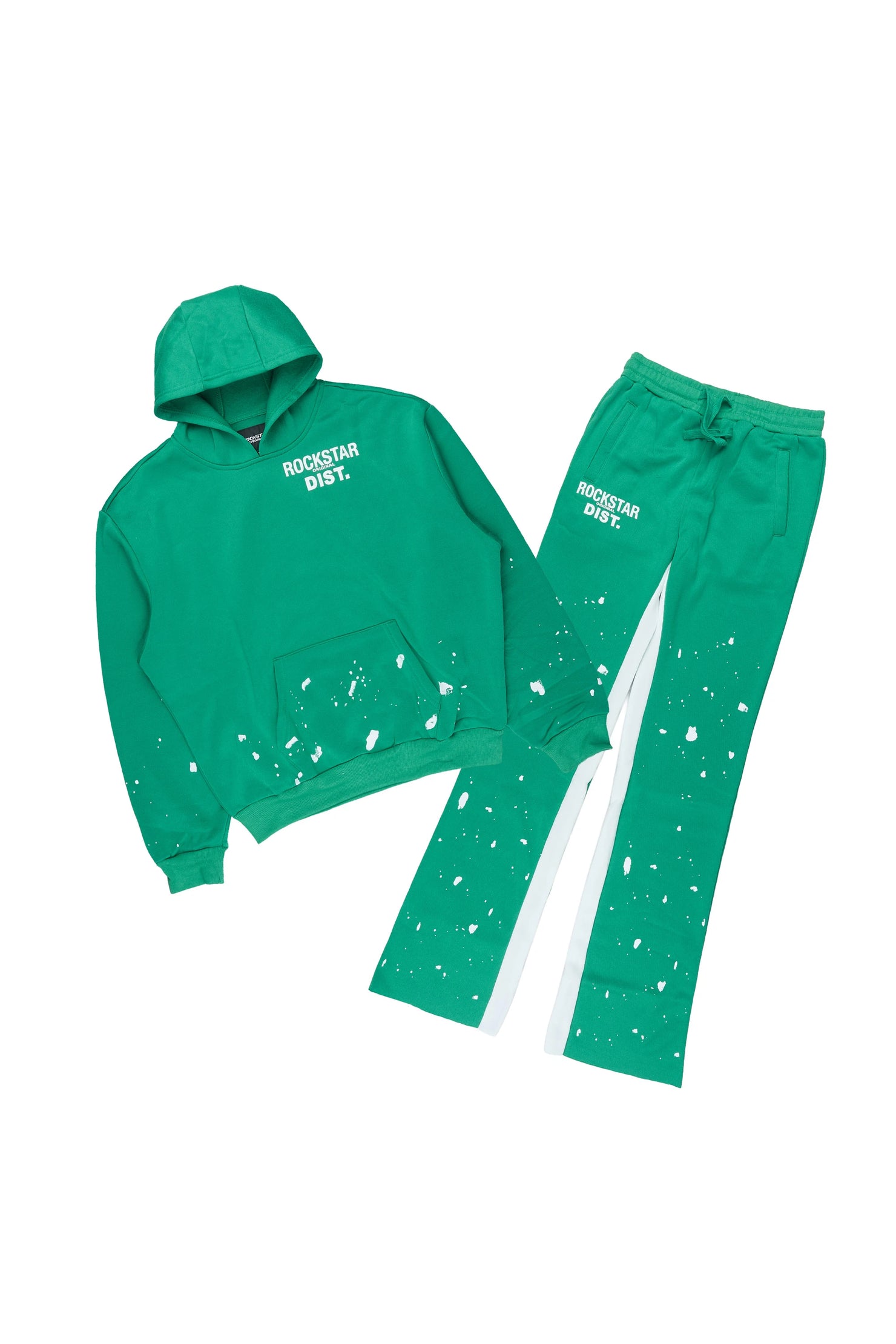 Boys Raffer 2.0 Green/White Hoodie/Stacked Flare Track Set
