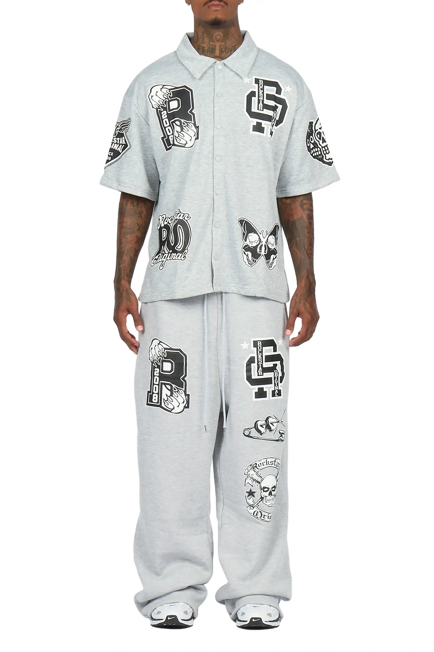 Igor Heather Grey Crop Boxy Shirt/Fleece Baggy Track Set