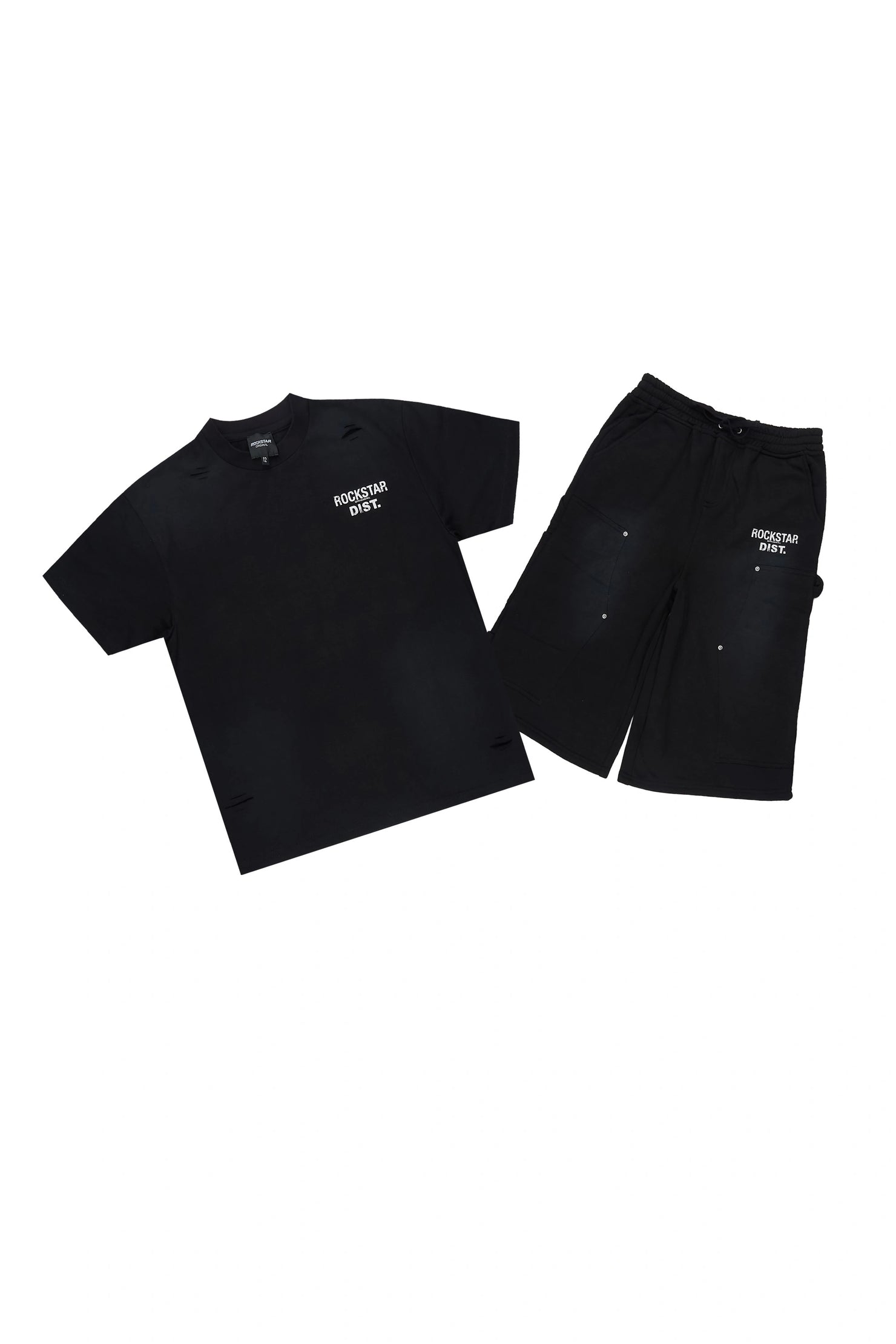 Boys Finn Black T-Shirt Carpenter Jort Set