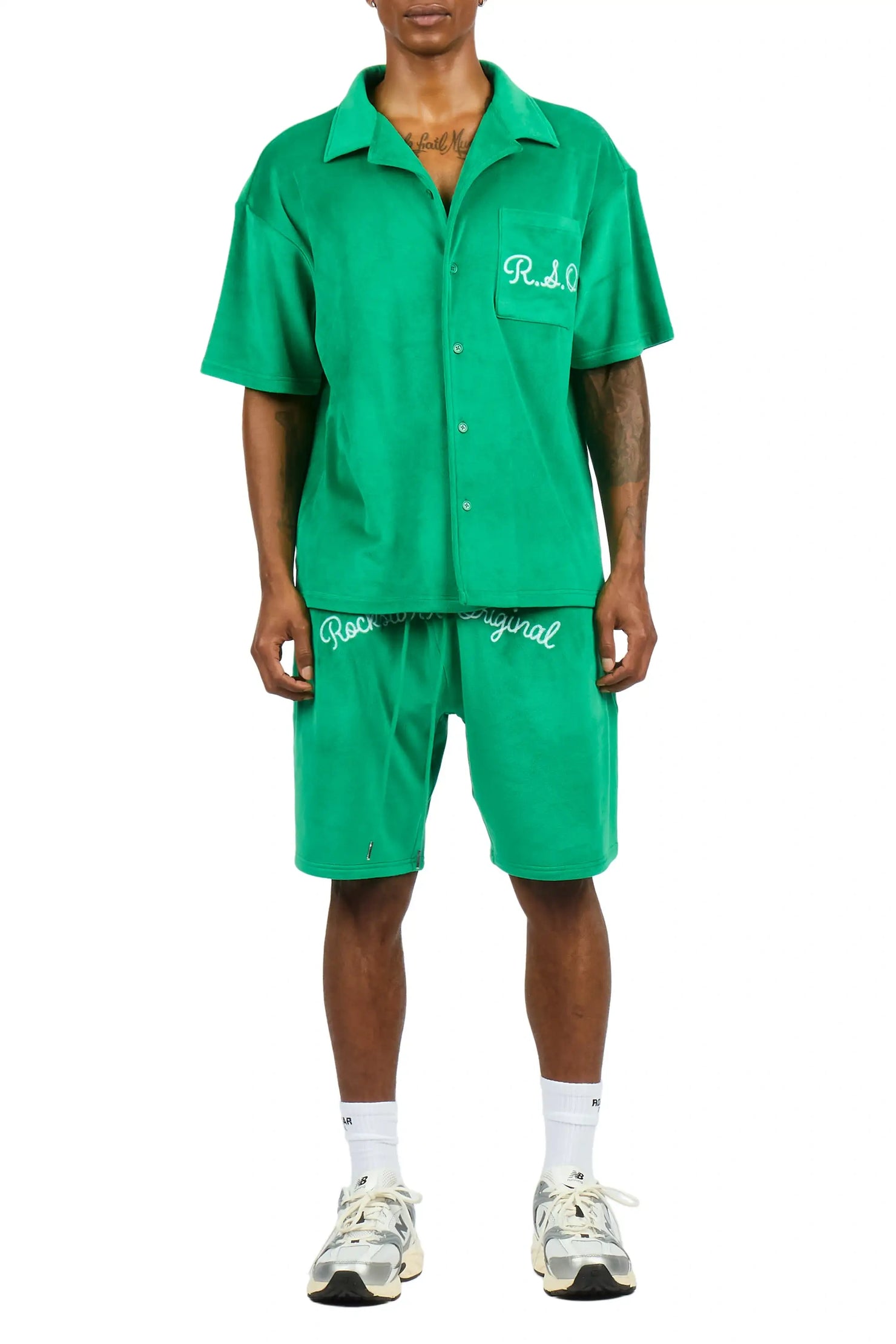 Crusoe Green Button Down Shirt/Short Set