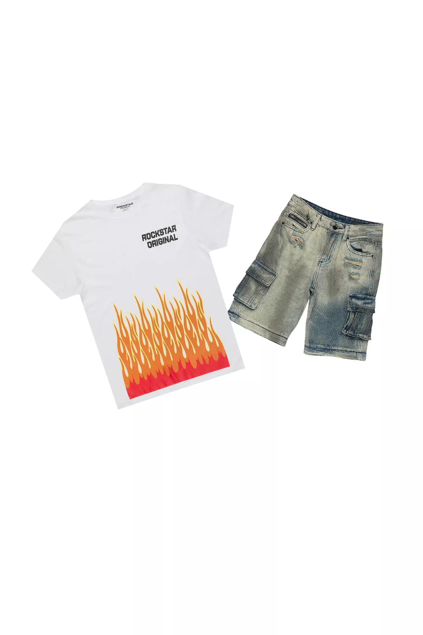 Boys Roeland White T-Shirt/Denim Short Set