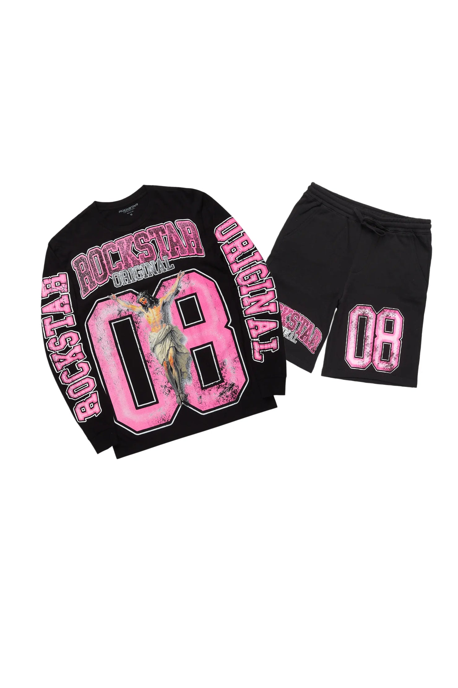 Fields Black/Pink Long Sleeve T-Shirt Short Set