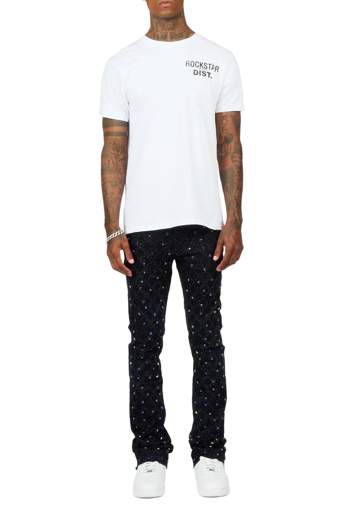 Glit Black/Royal Rhinestone Stacked Flare Jean