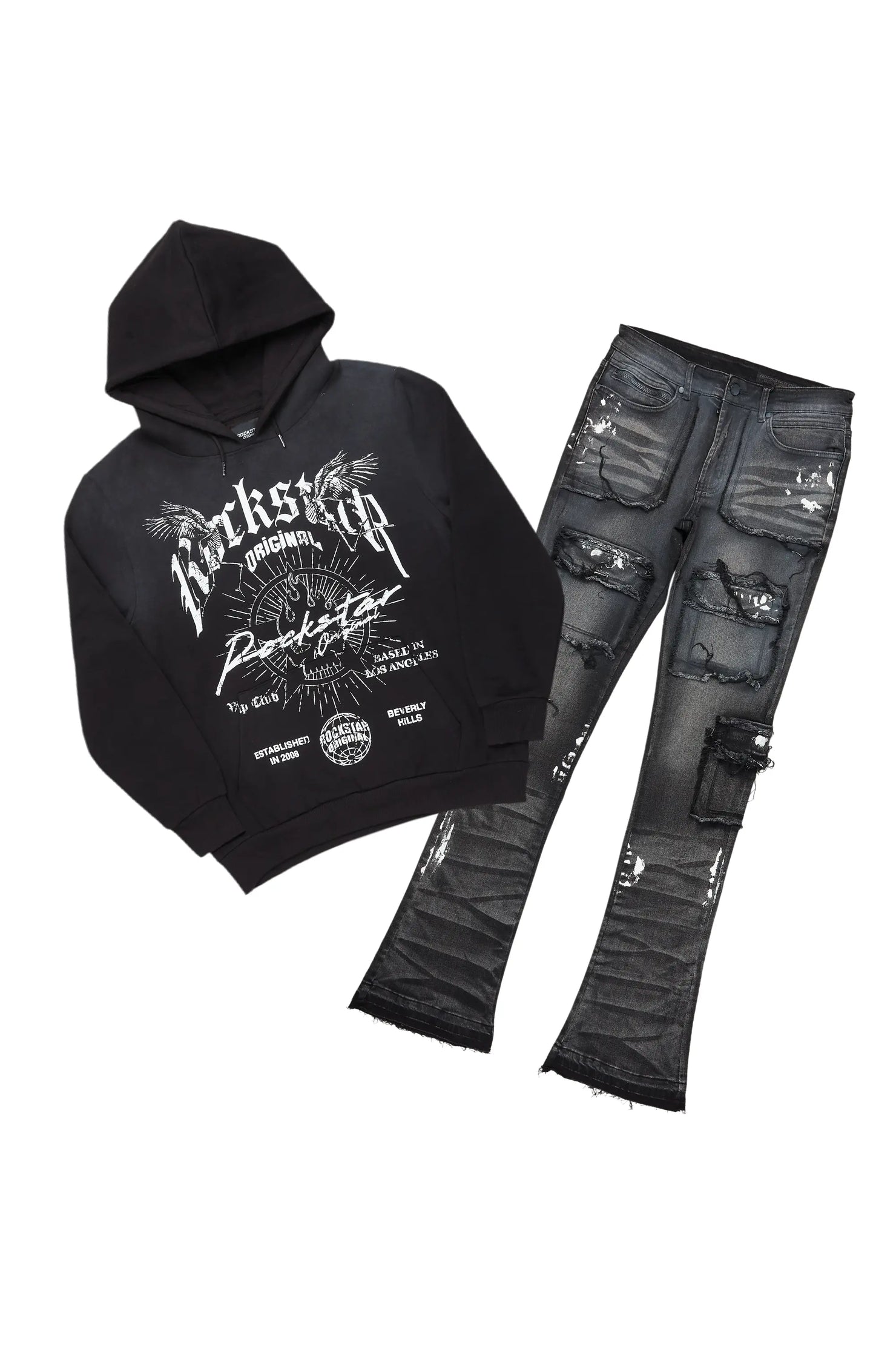 Tally Black Hoodie/Stacked Flare Jean Bundle