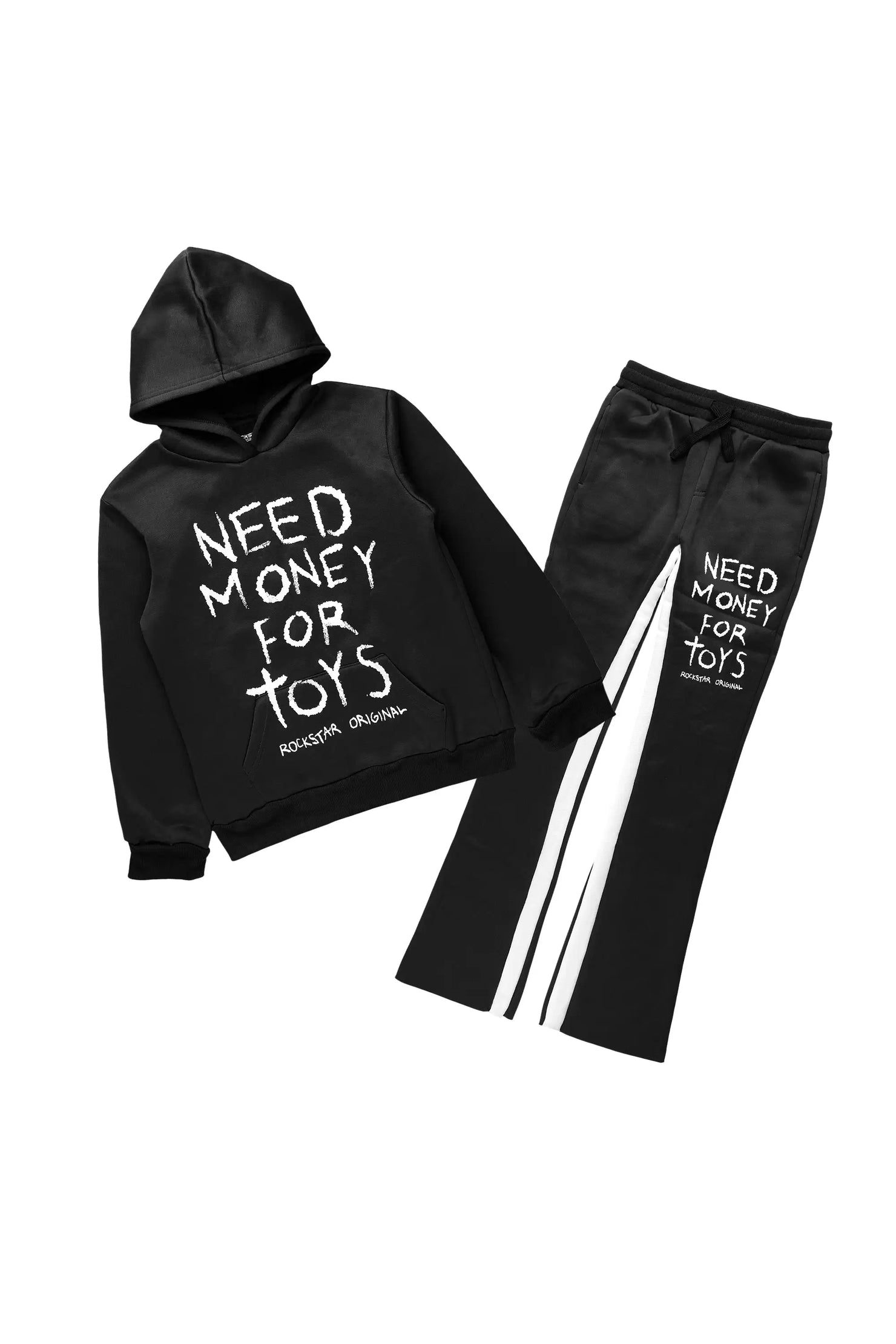 Boys M4 Toys Black/White Hoodie Stacked Track Set