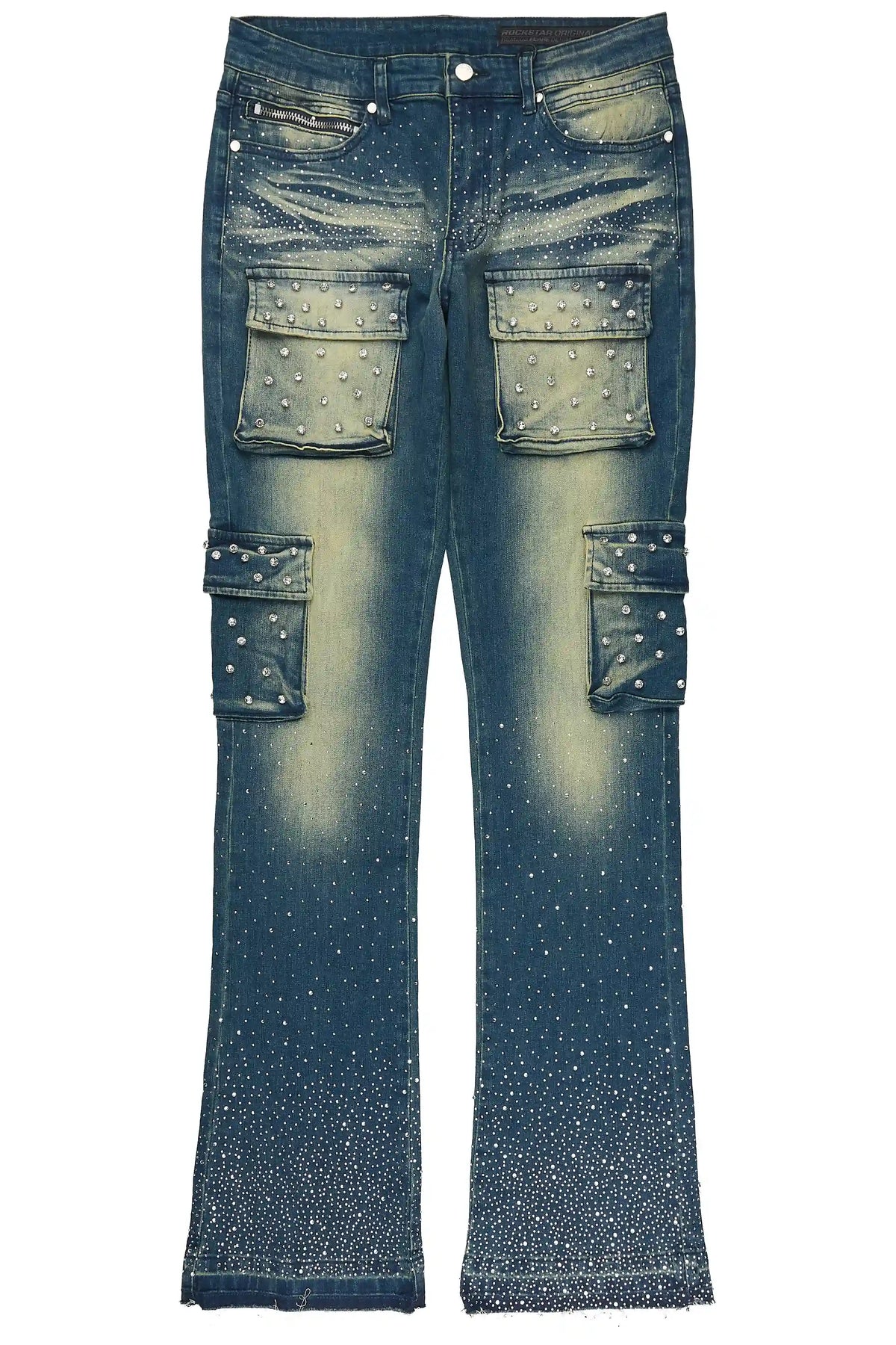 Arman Tint Blue Rhinestone Stacked Fit Jean