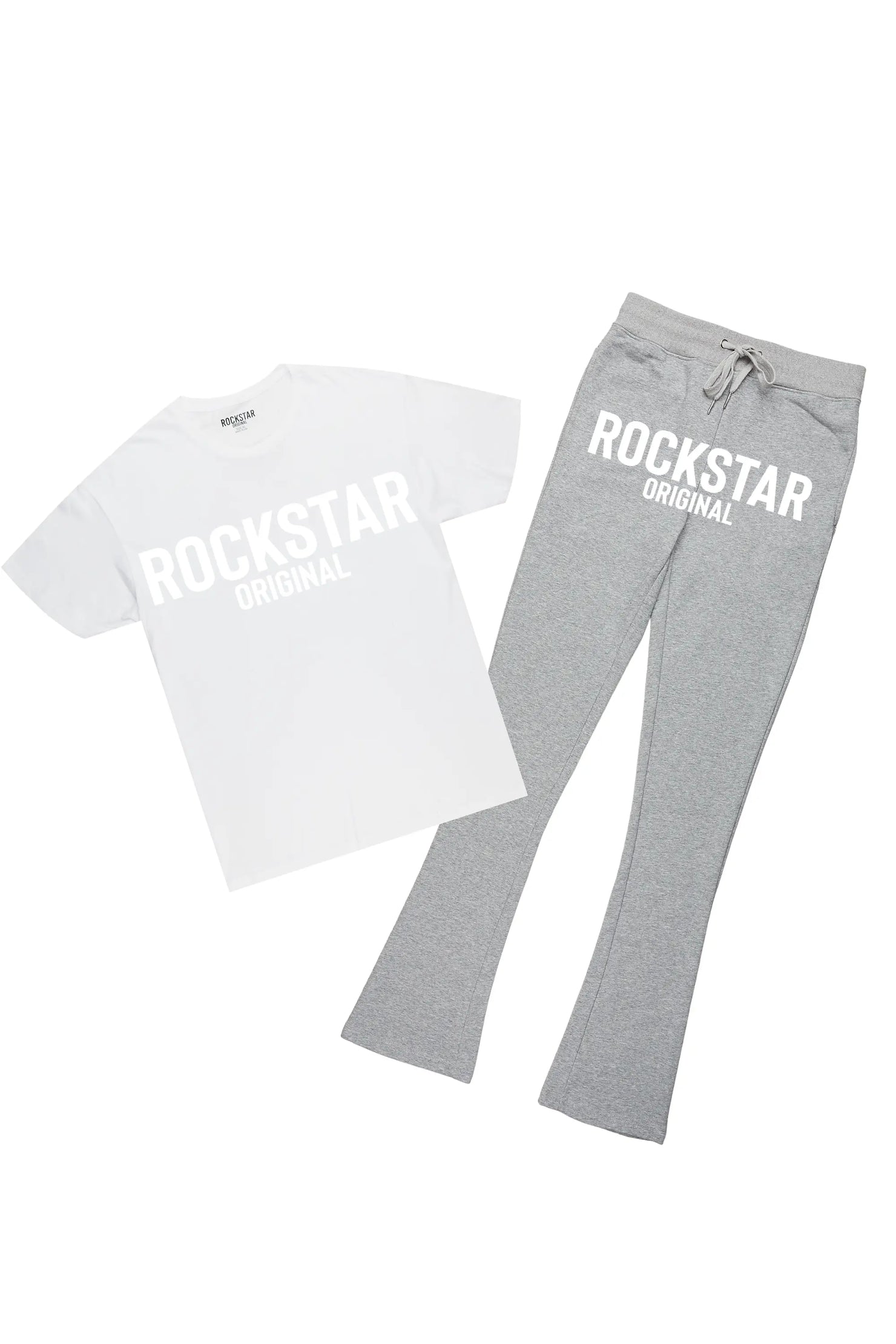 Sana White/Grey T-Shirt/Stacked Track Pant Set