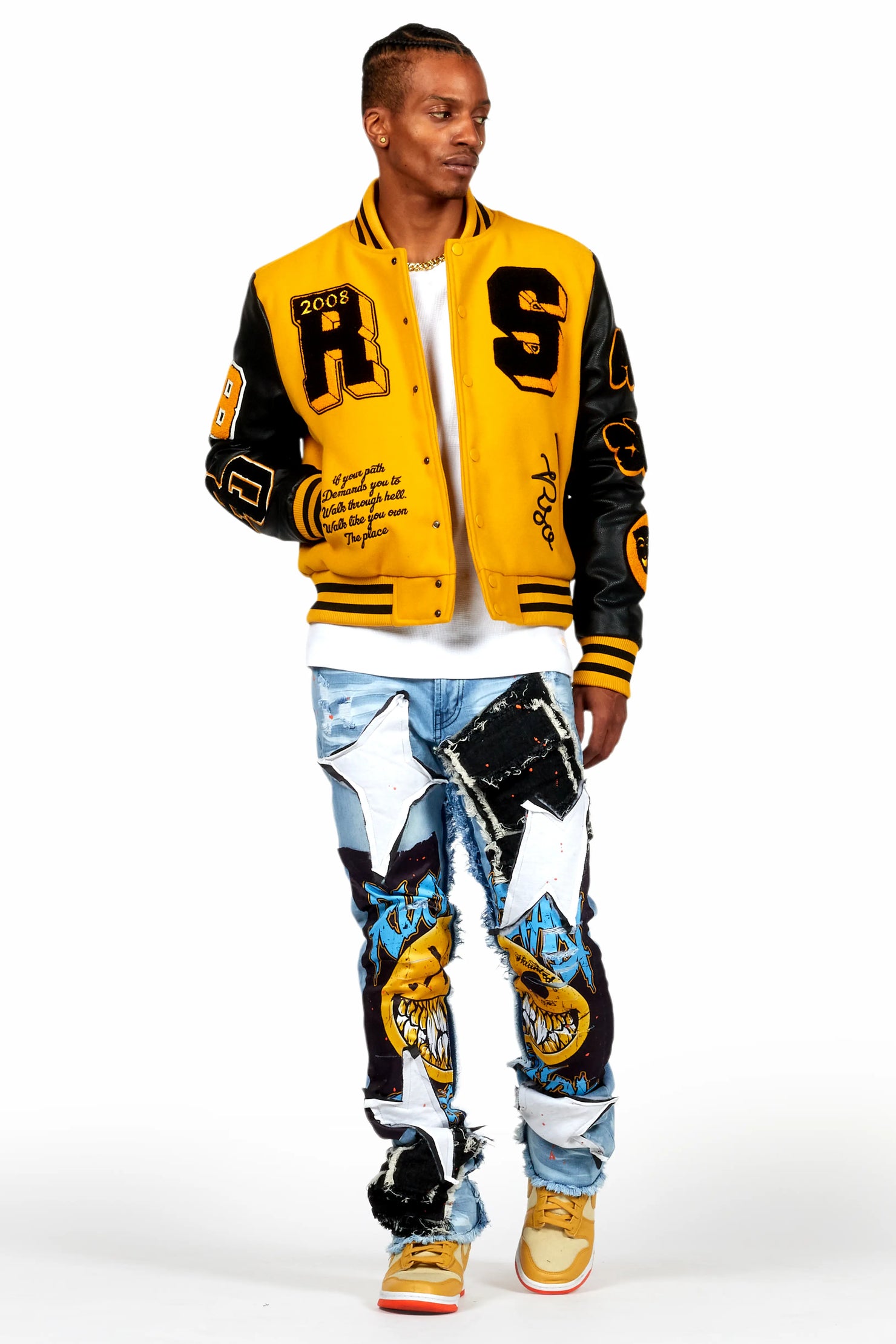 Fraust Blue Patchwork Stacked Flare Jean