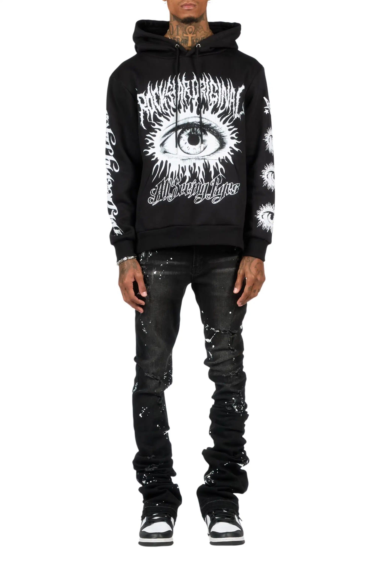 All Seeing Eyes Black/Black Hoodie/Super Stacked Flare Jean Set
