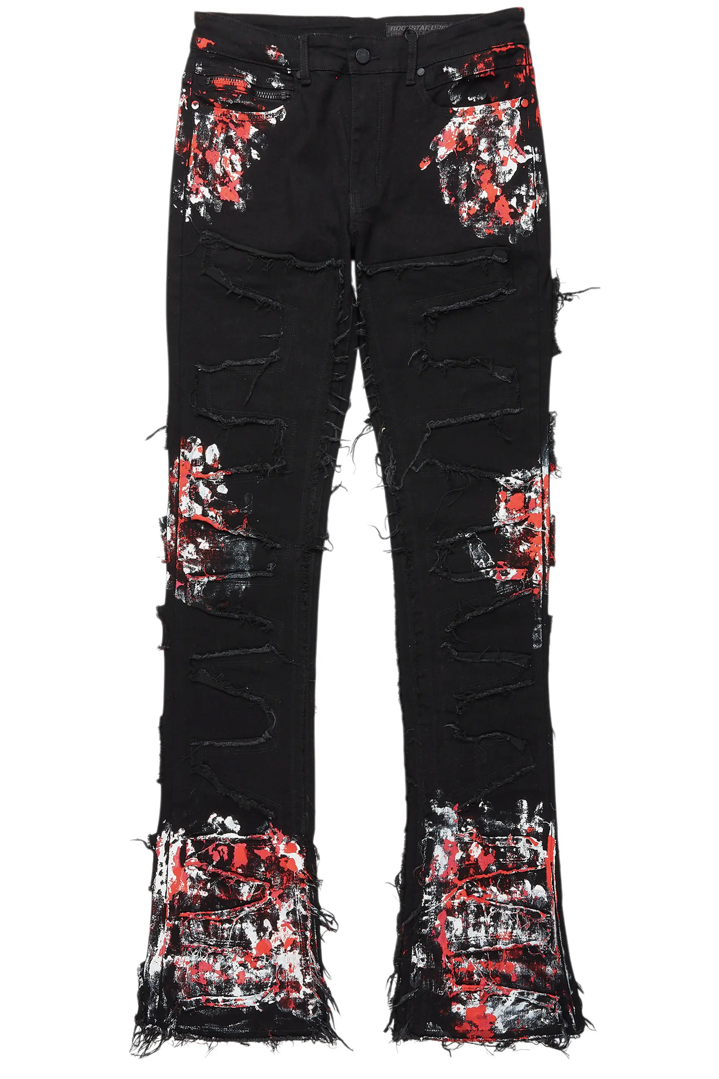Kodak Black/Red Painter Stacked Flare Fringe Jean