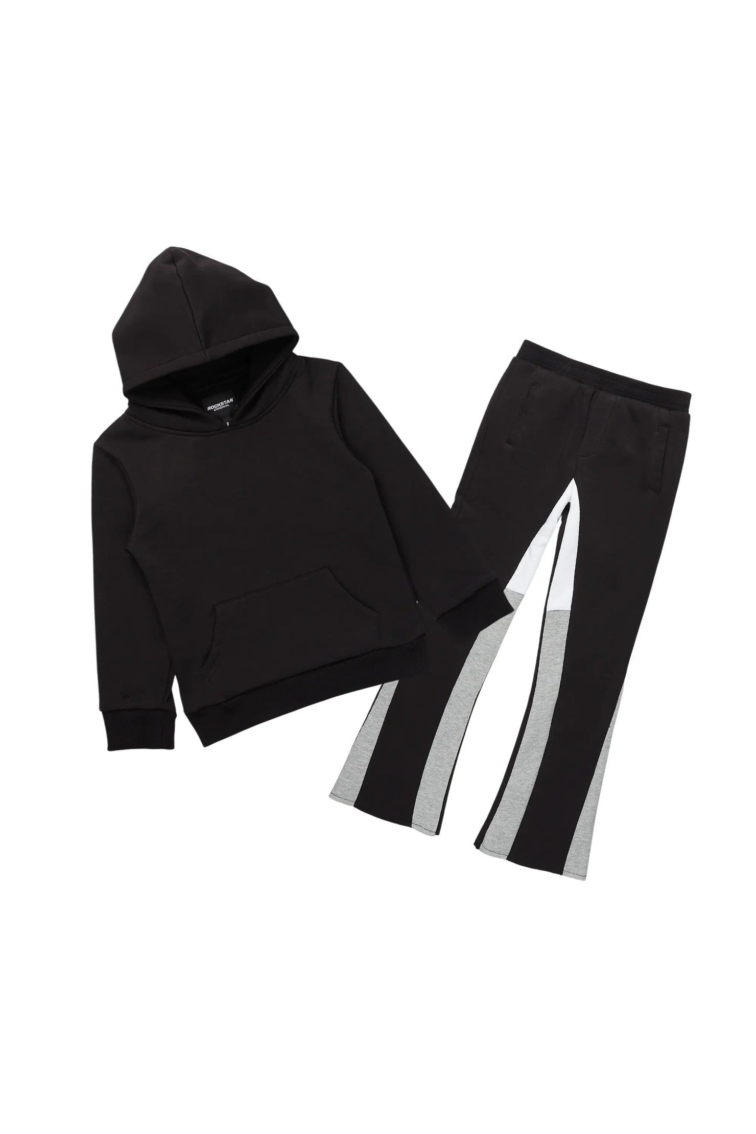 Boys Basic Black/Grey Stacked Flare Pant Set