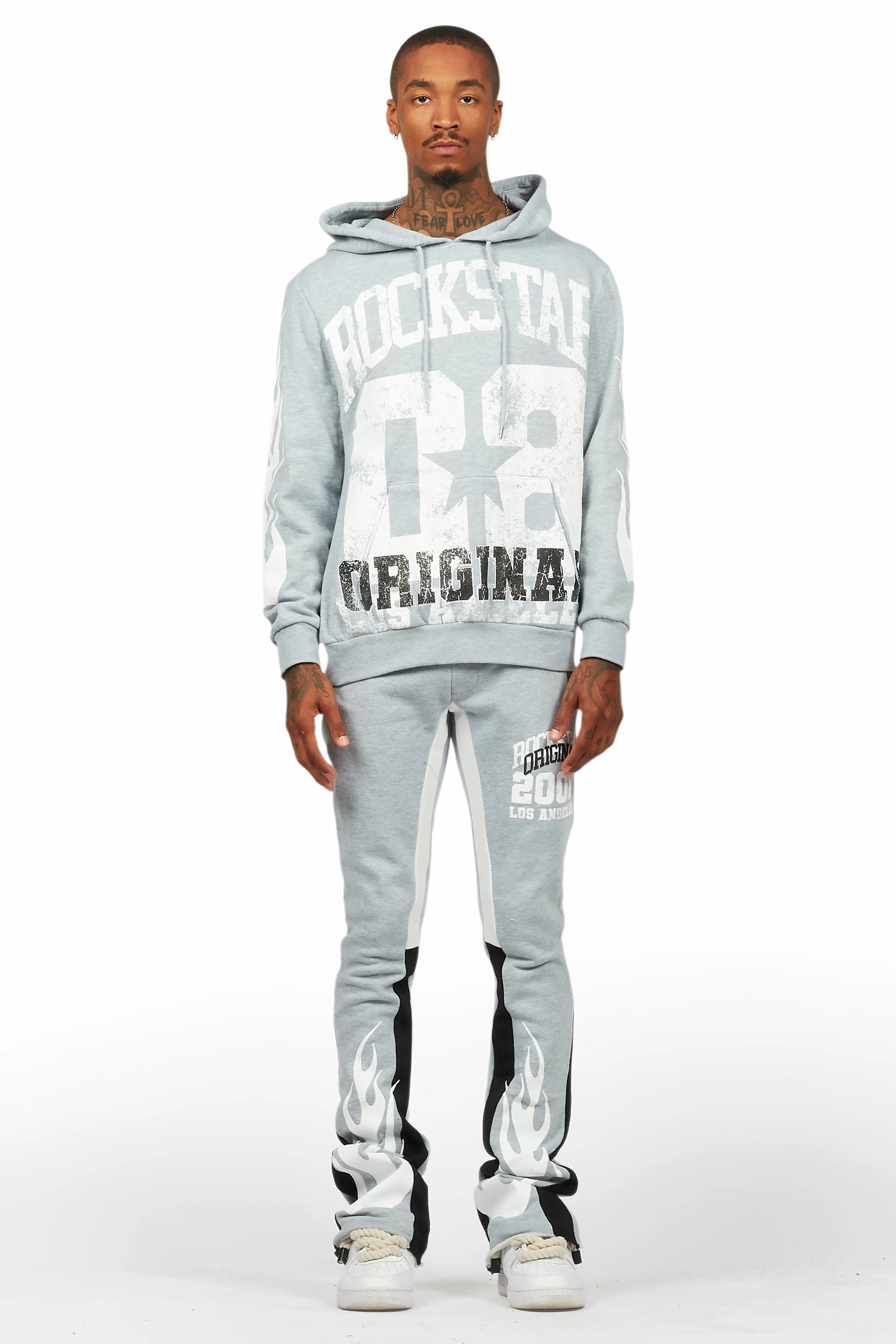 Edel Grey/White Hoodie/Stacked Flare Pant Set