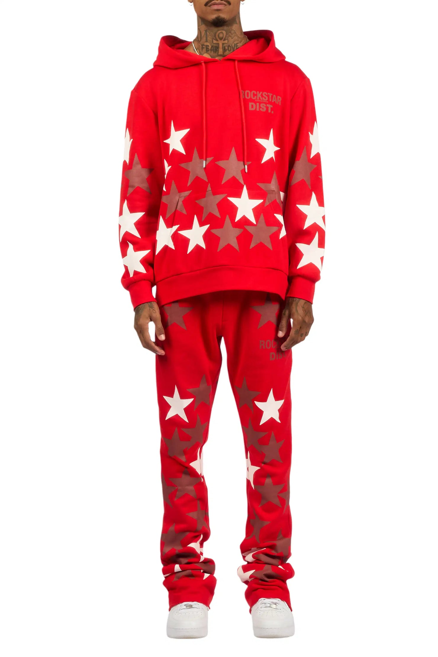 Starlane Red Hoodie Stacked Flare Fit Track Set
