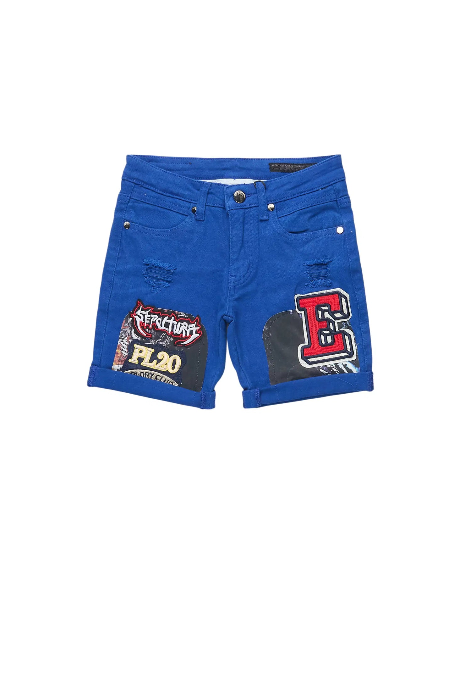 Boys Espen Royal Blue Patchwork Denim Short