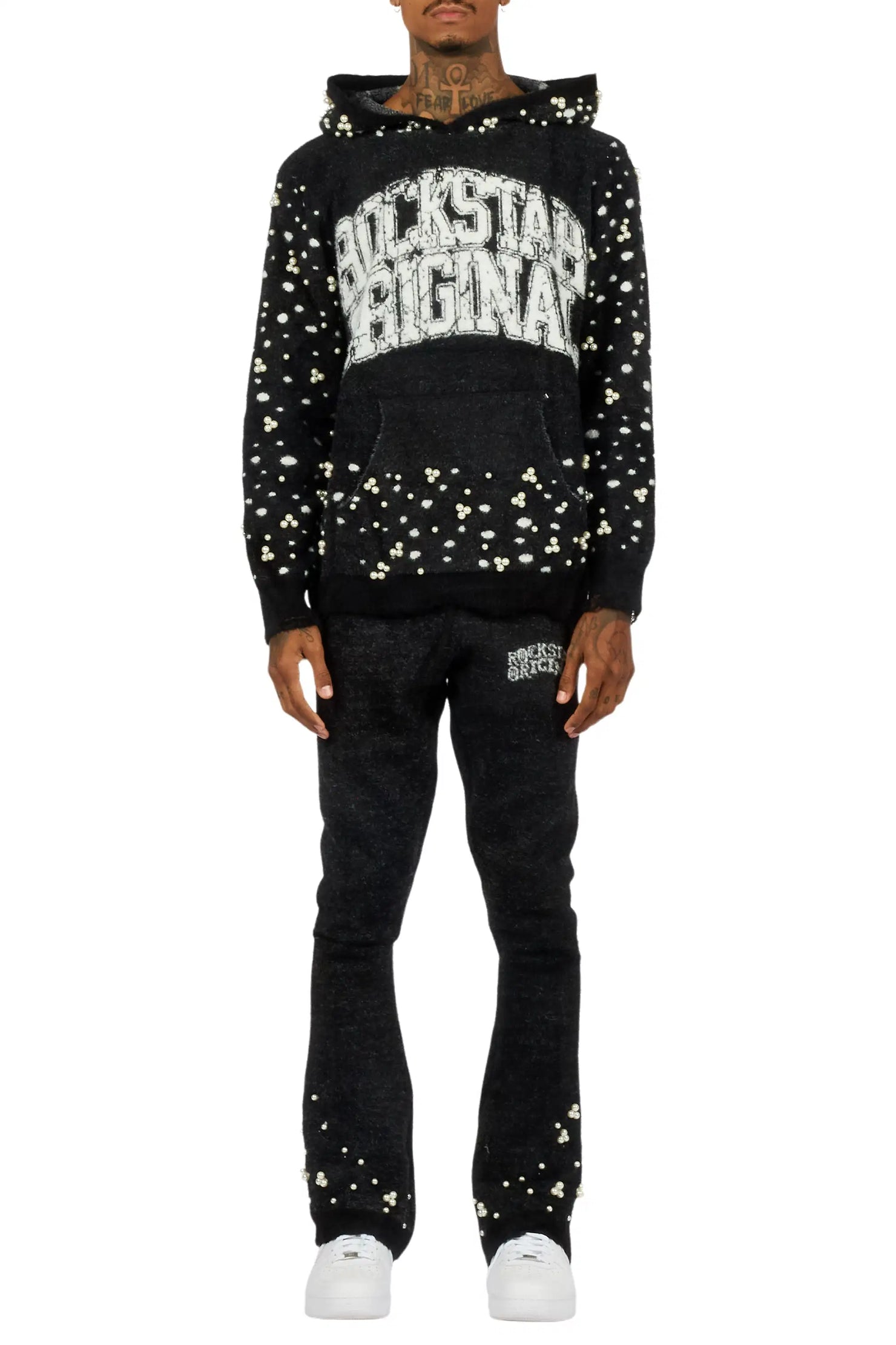 Peril Black Pearl Stone Hoodie Stacked Flare Track Set