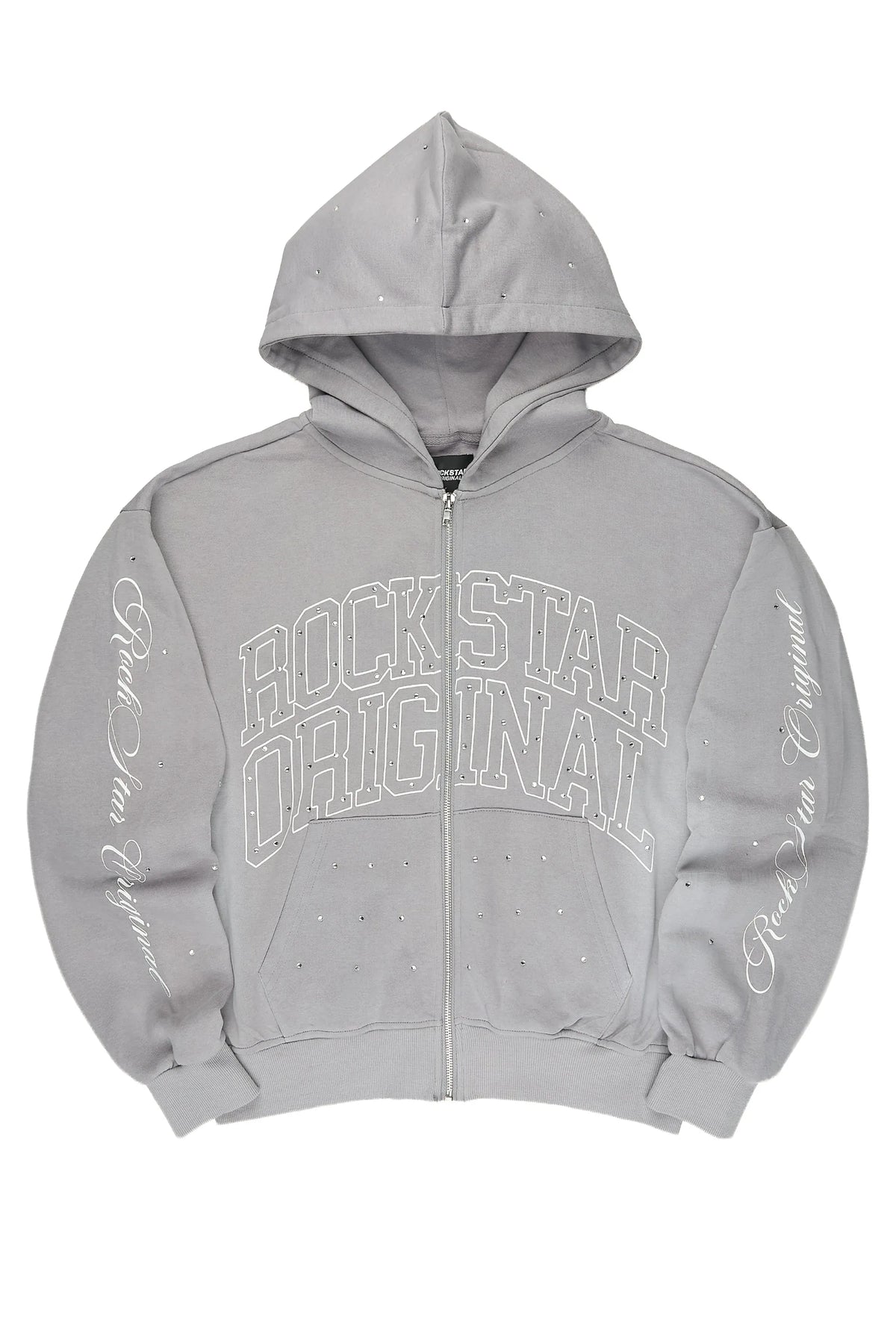 Alvina Grey Rhinestone Zip Up Hoodie