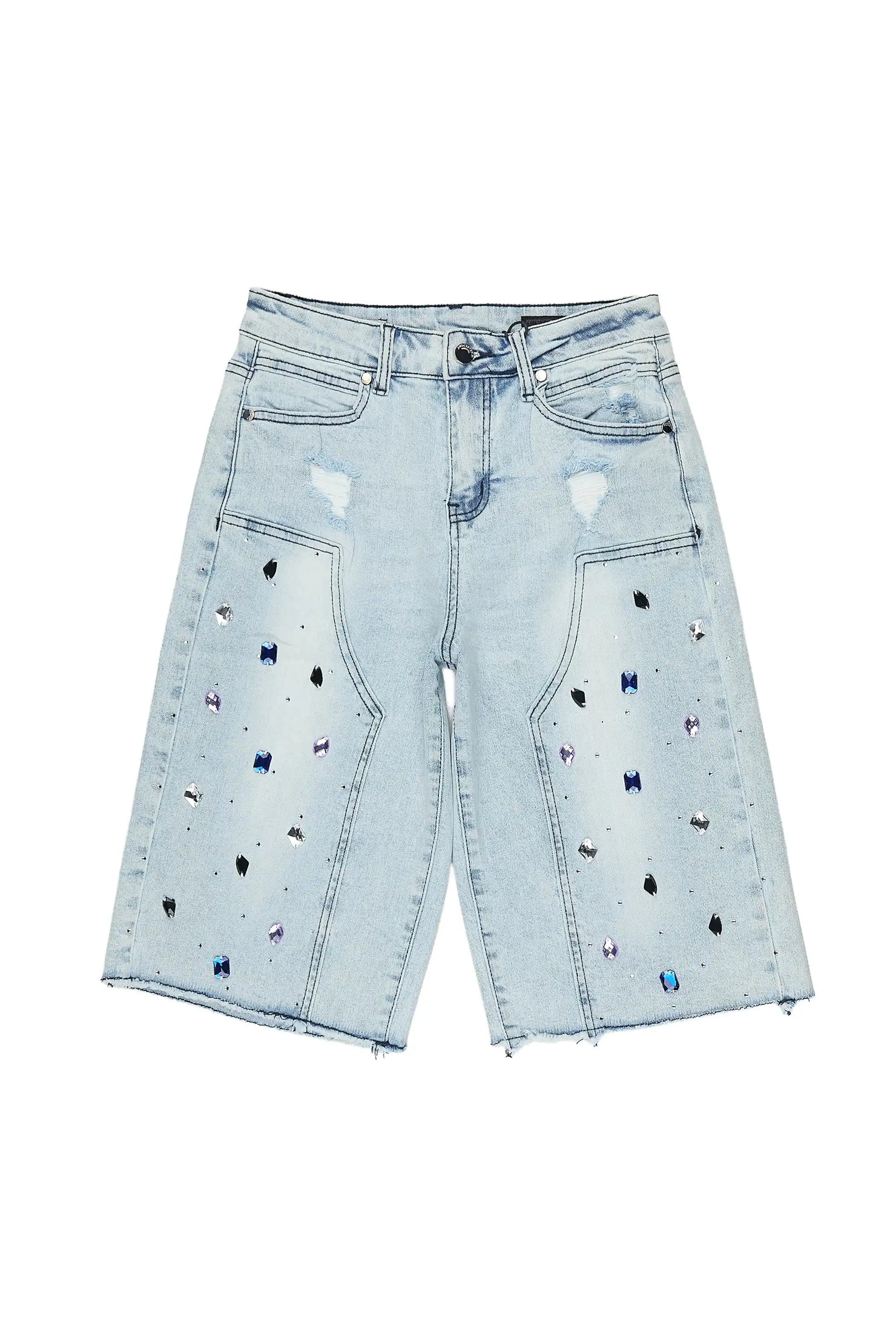 Boys Allex Light Wash Rhinestone Baggy Jort