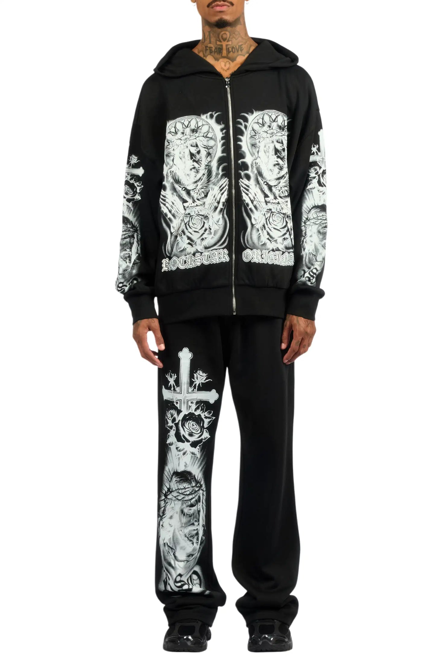 Blasted Black/White Hoodie/Baggy Pant Track Set