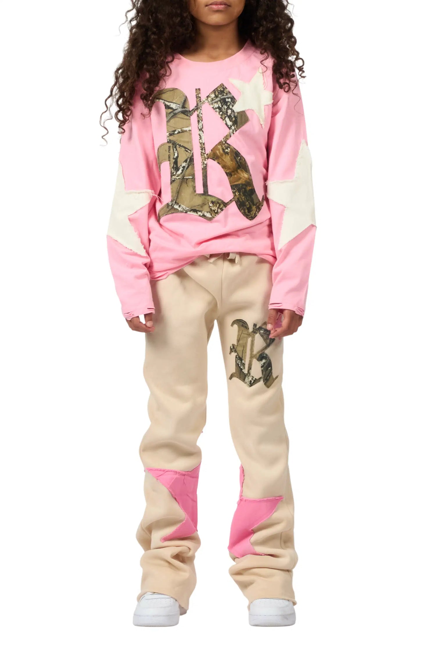 Girls Delgera Pink/Beige Long Sleeve T-Shirt Track Set