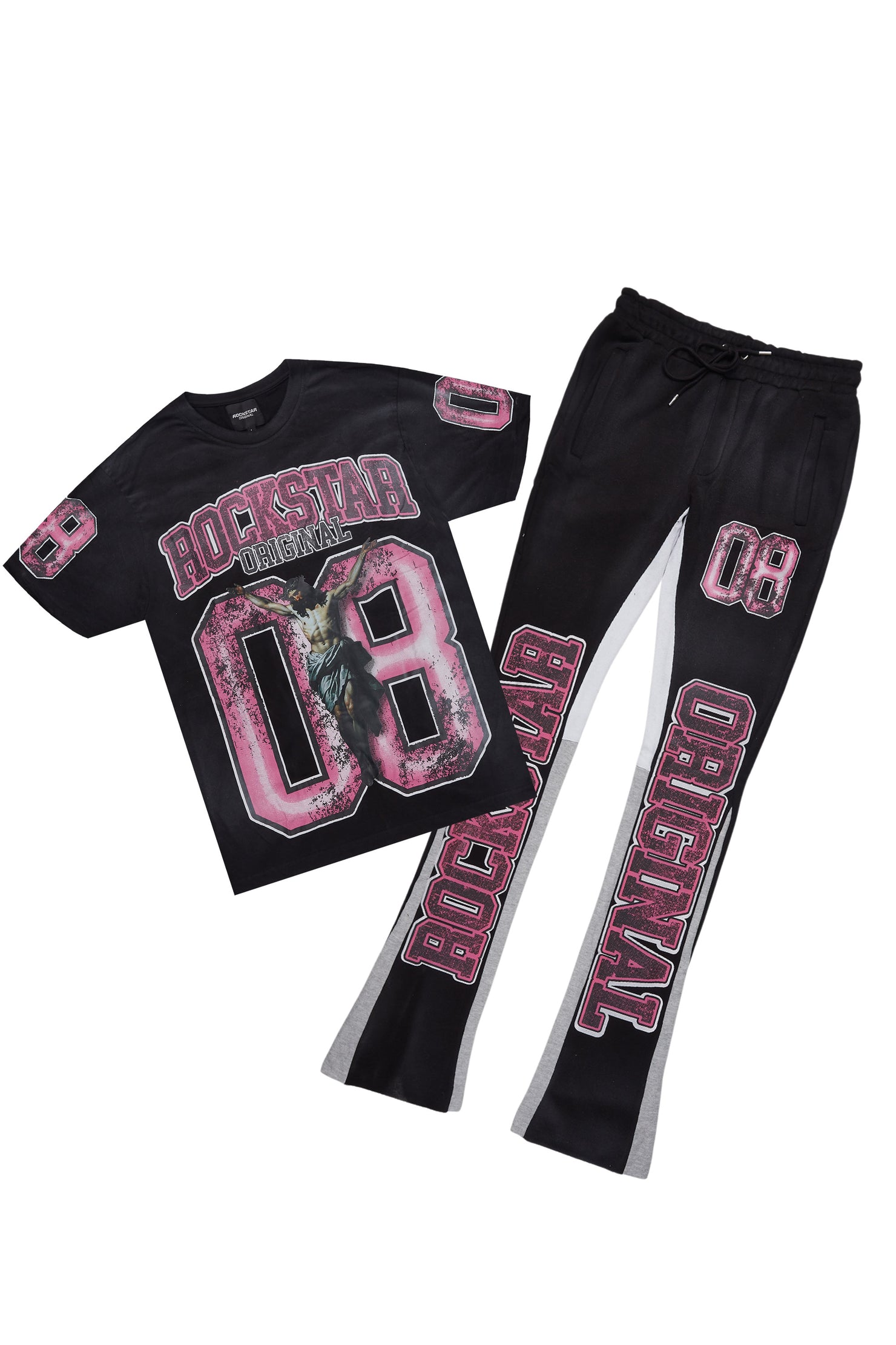 Fields Black/Pink T-Shirt/Stacked Flare Track Set
