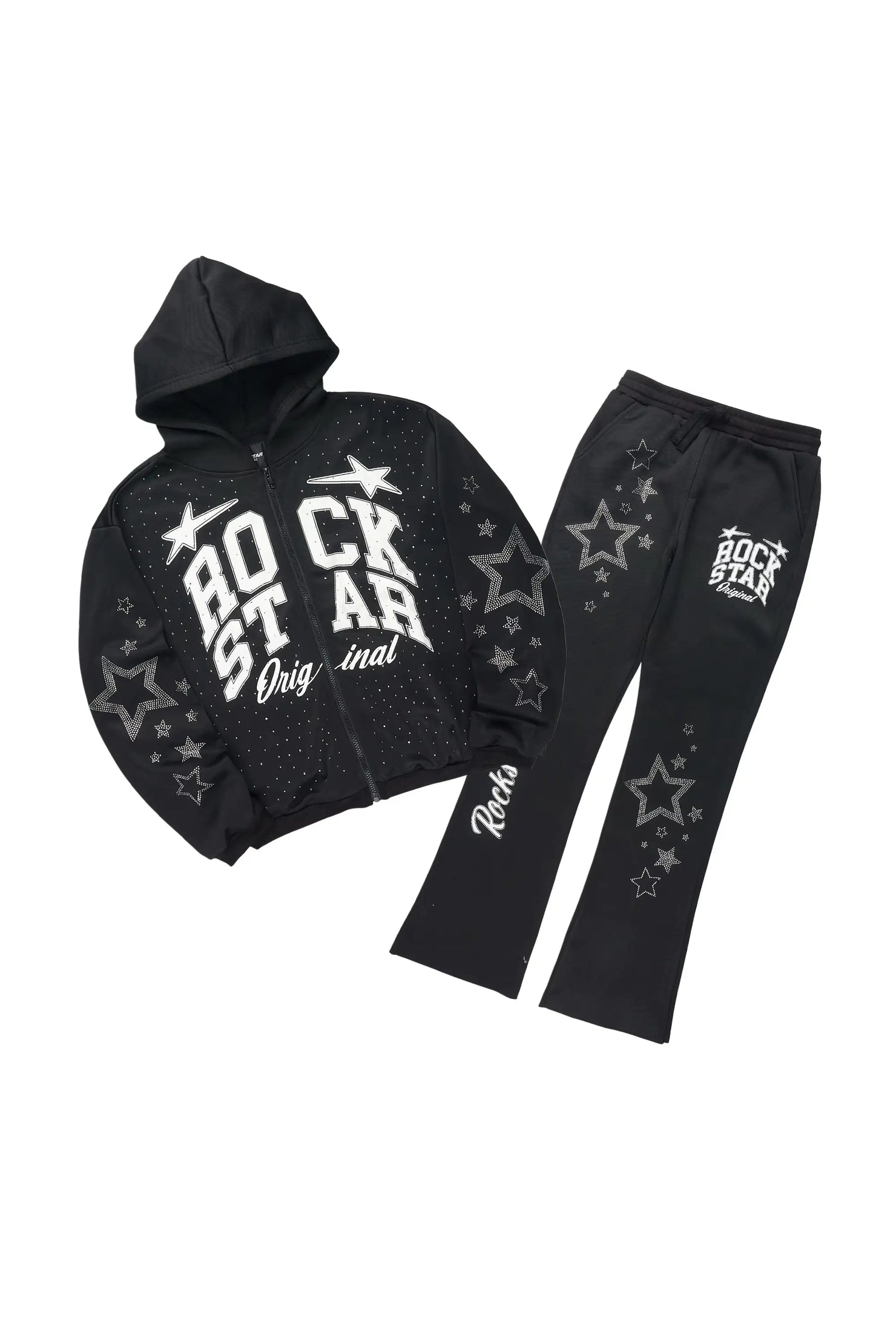 Girls Flaveya Black Rhinestone Stacked Track Set
