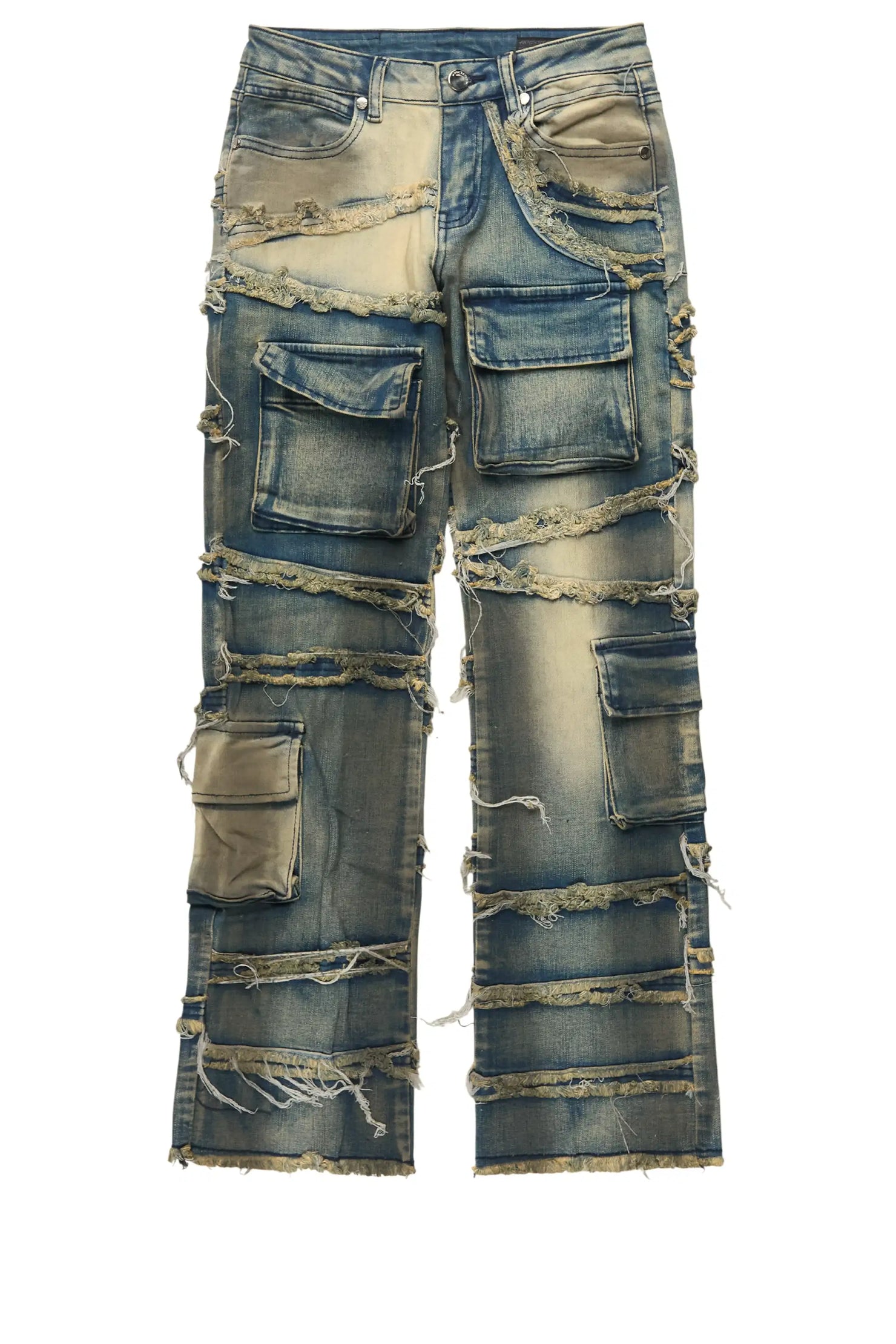 Boys Yves Blue Stacked Flare Cargo Jean