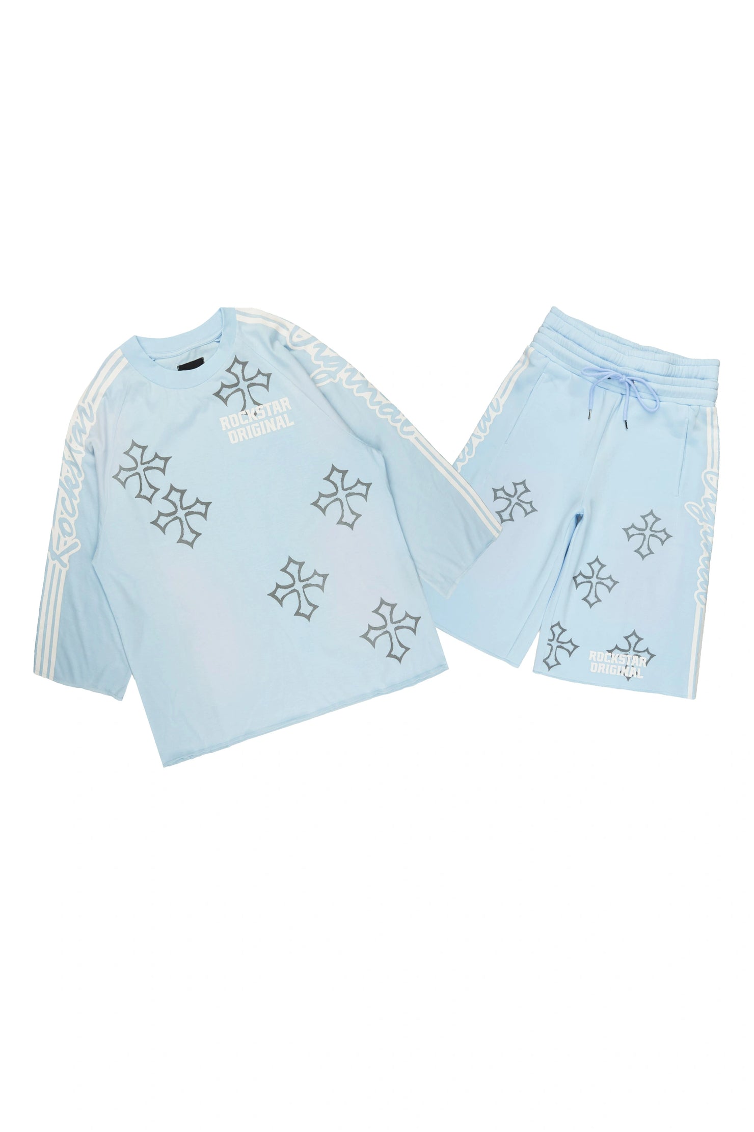 Osso Sky Blue 3/4 Sleeve T-Shirt Double Waisted Jort Set