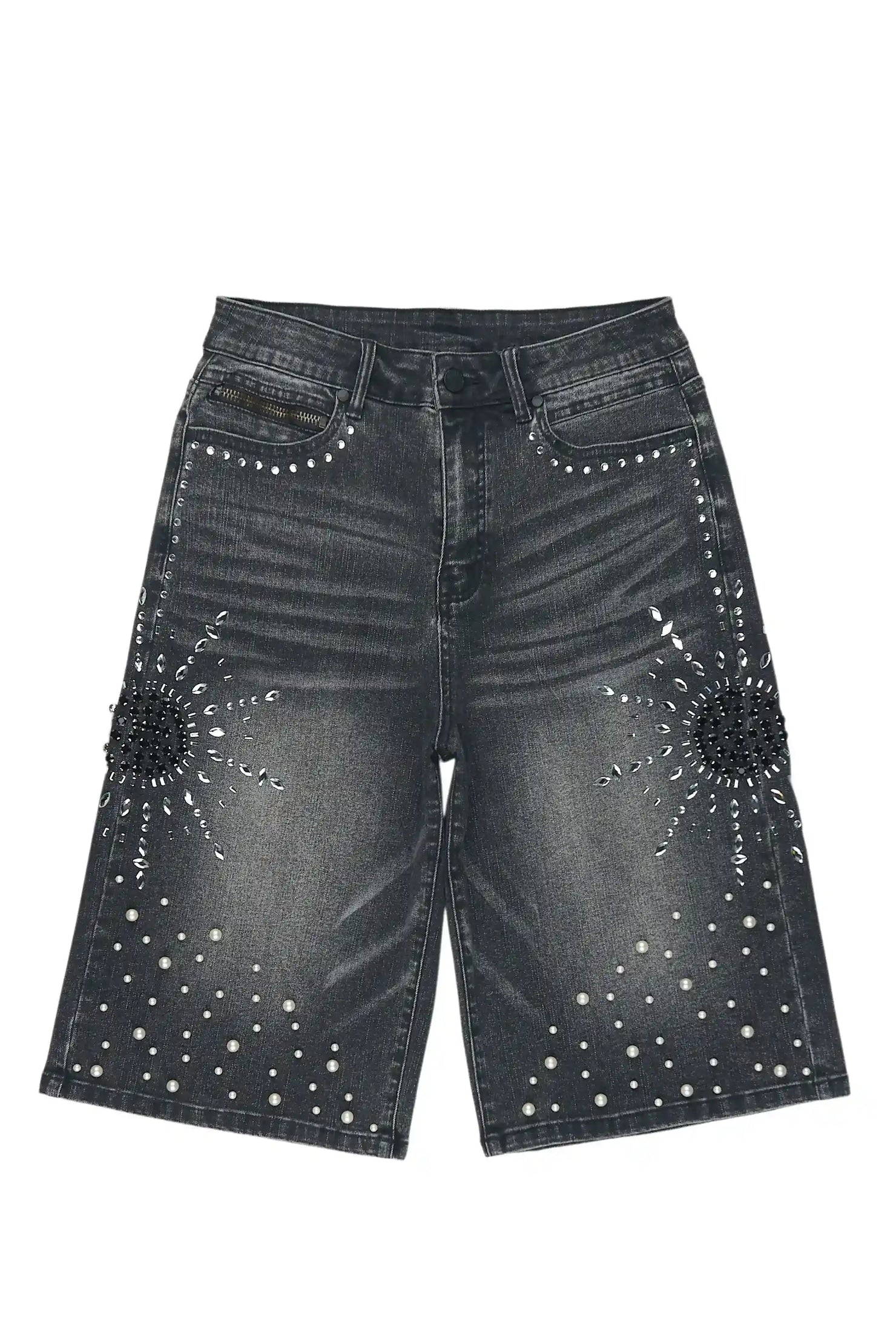 Tryst Black Rhinestone Denim Short