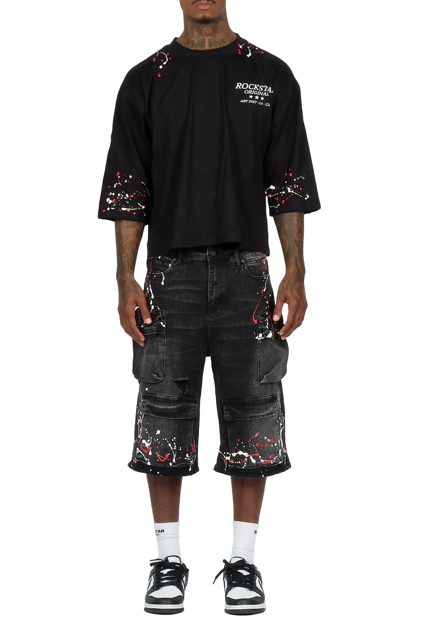 Saxon Black Graphic T-Shirt Denim Jort Set