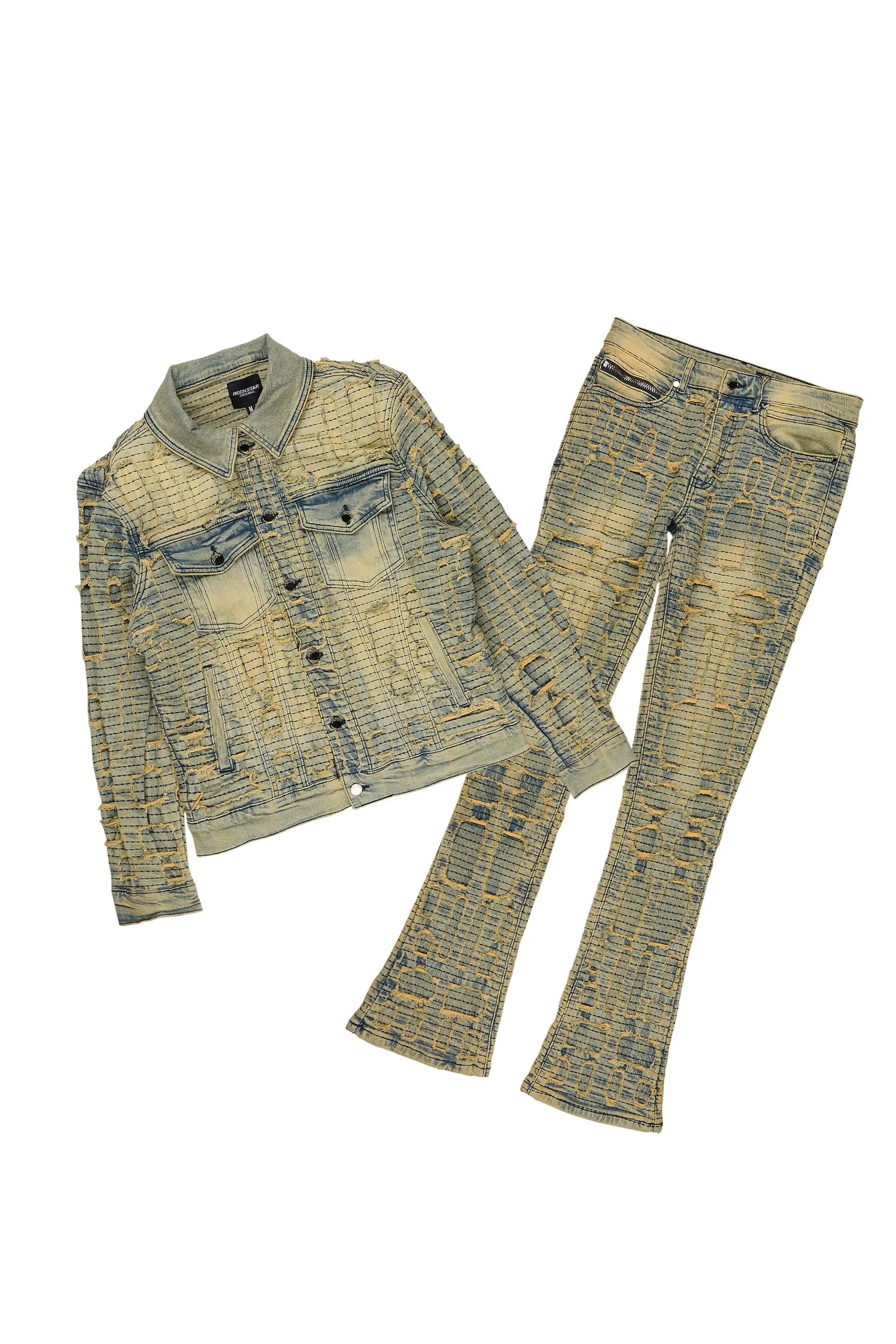Gribo Vintage Denim Jacket/Stacked Flare Jean Set
