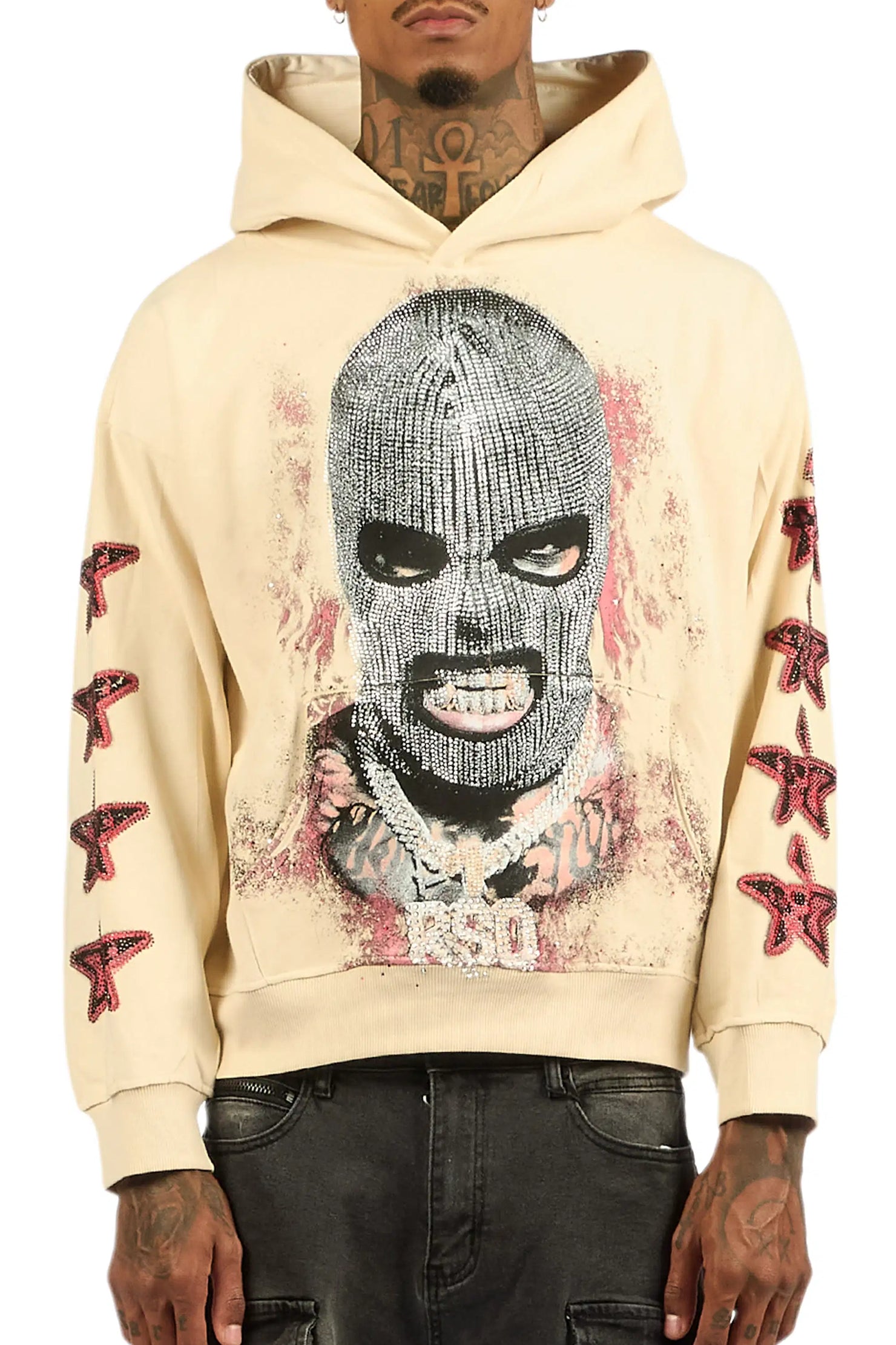 Tyvion Beige Rhinestone Oversized Hoodie