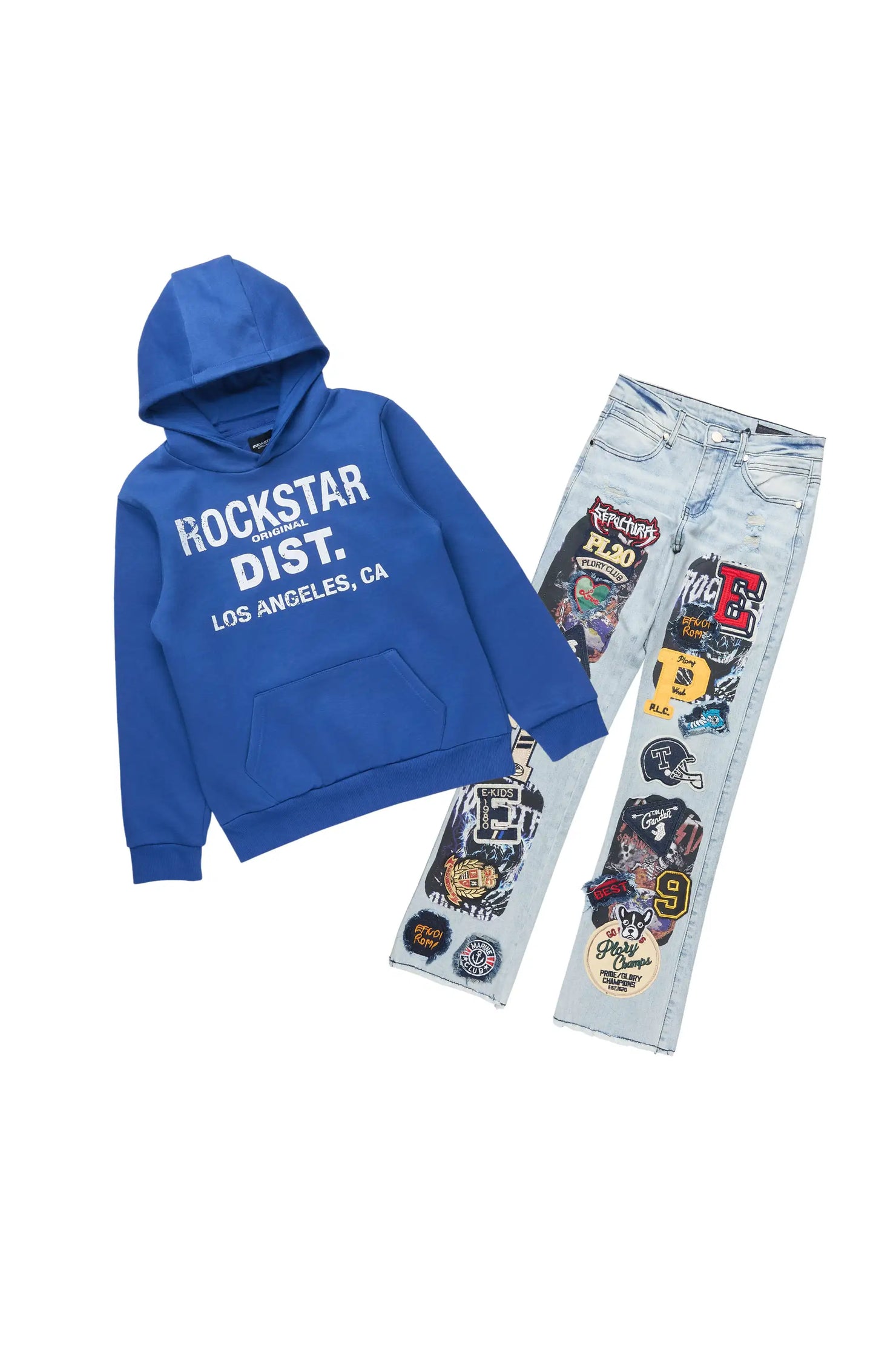 Boys Koen Royal Hoodie & Espen Blue Stacked Jean Set