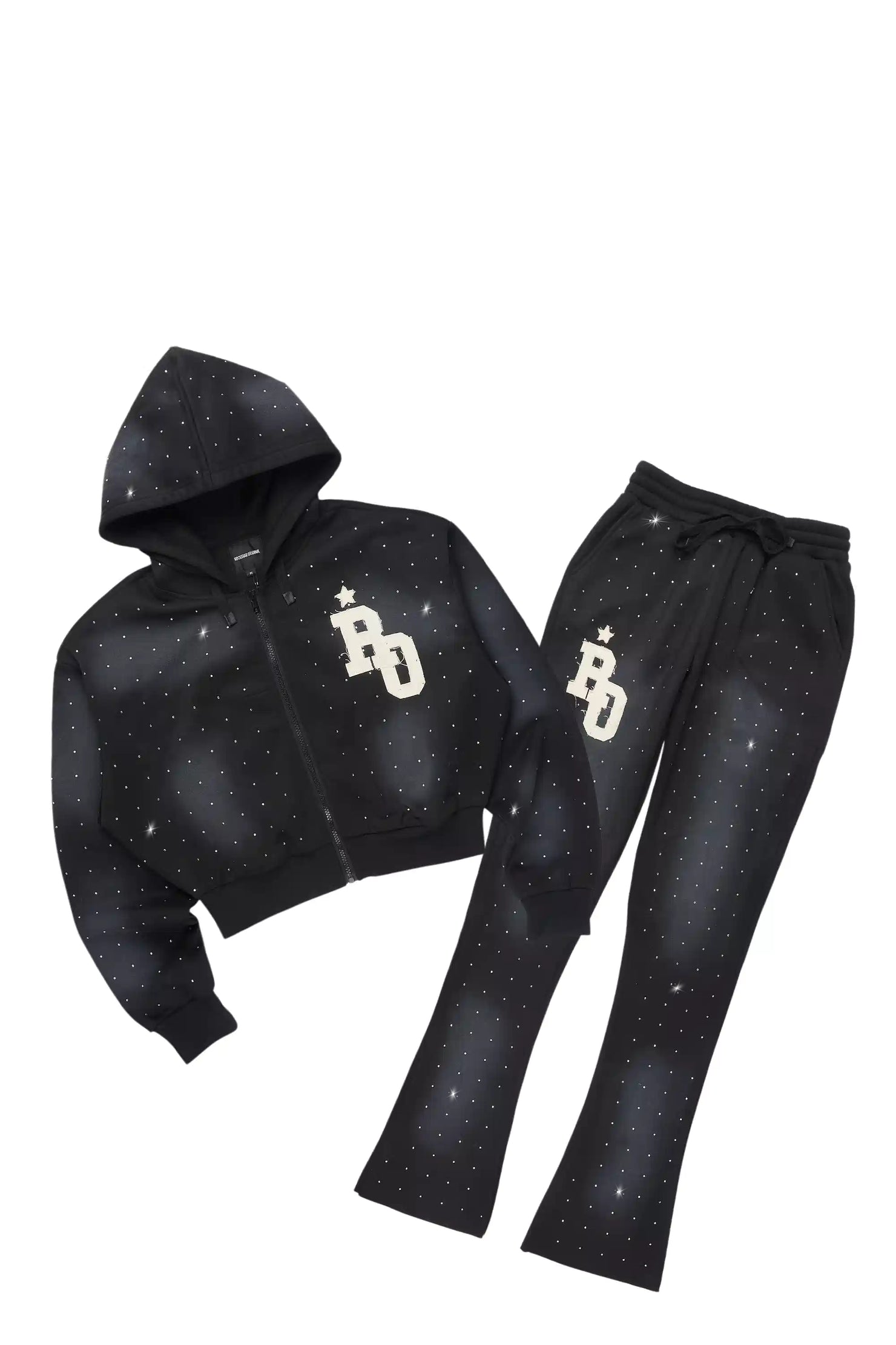 Tyona Black Rhinestone Stacked Flare Track Set