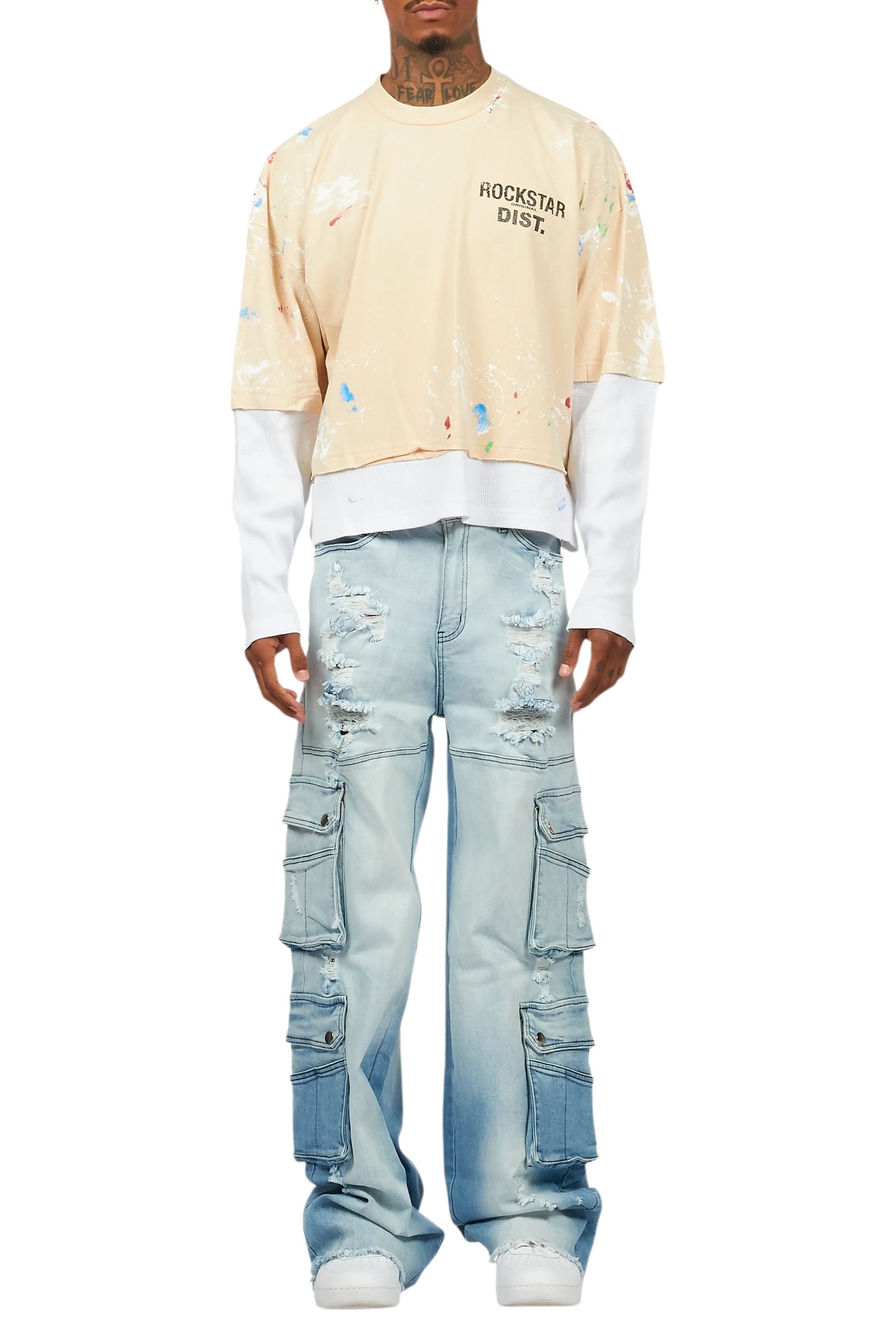 Namir Vintage Sand Thermal Double Layer Boxy Crop T-Shirt