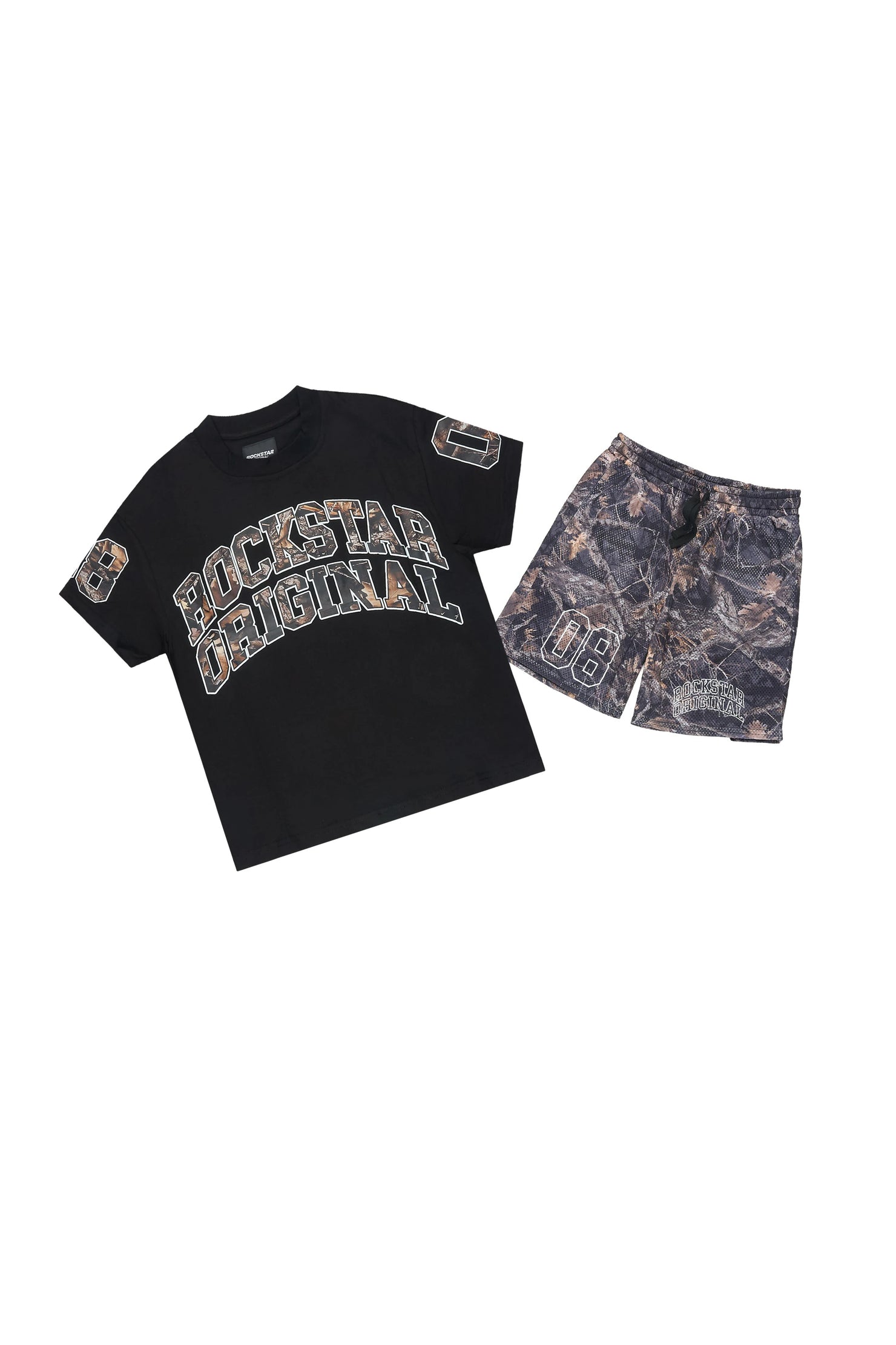 Boys Desiero Black/Black Tree Camo T-Shirt/Short Set