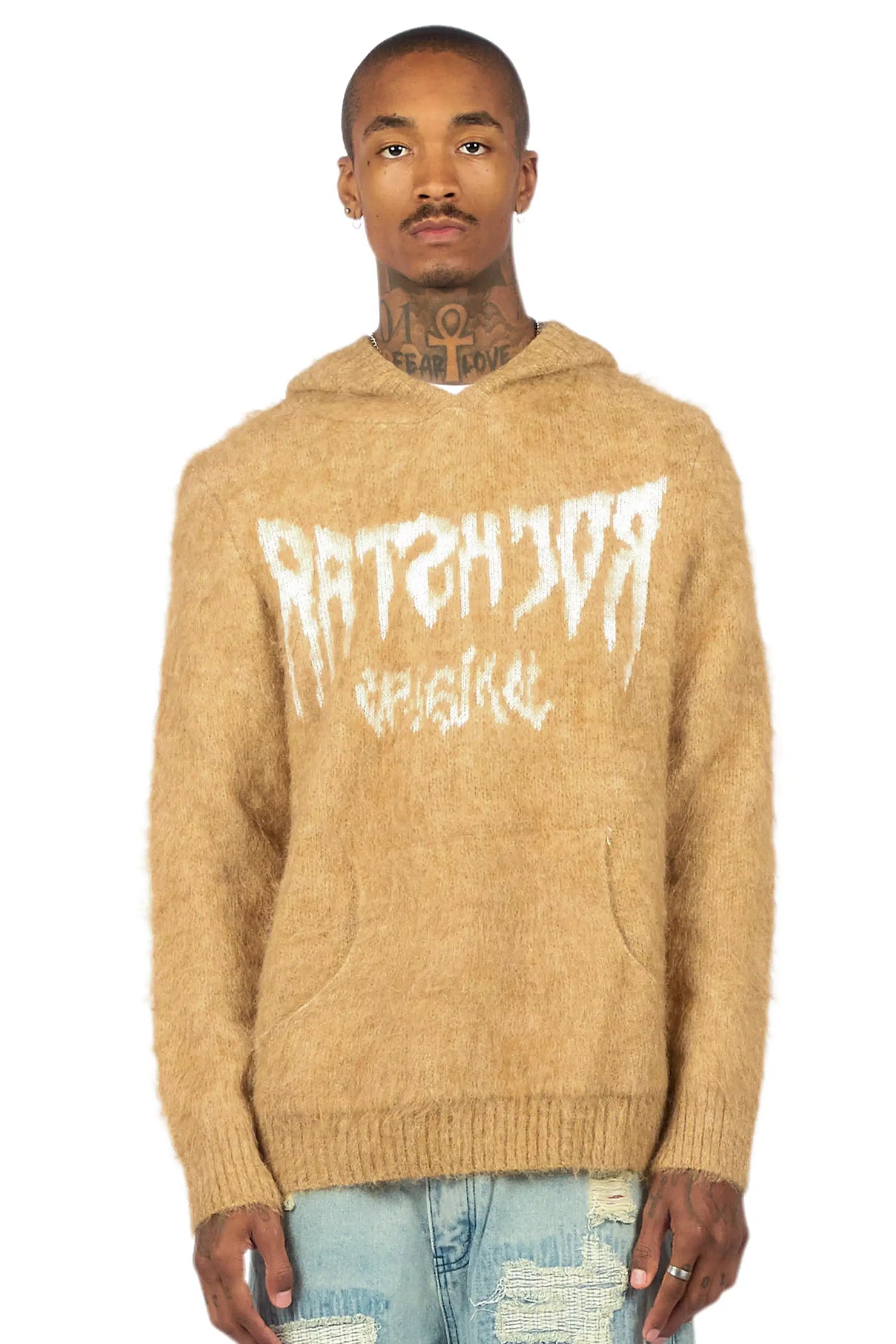 Andros Reflected Beige Graphic Knitted Hoodie