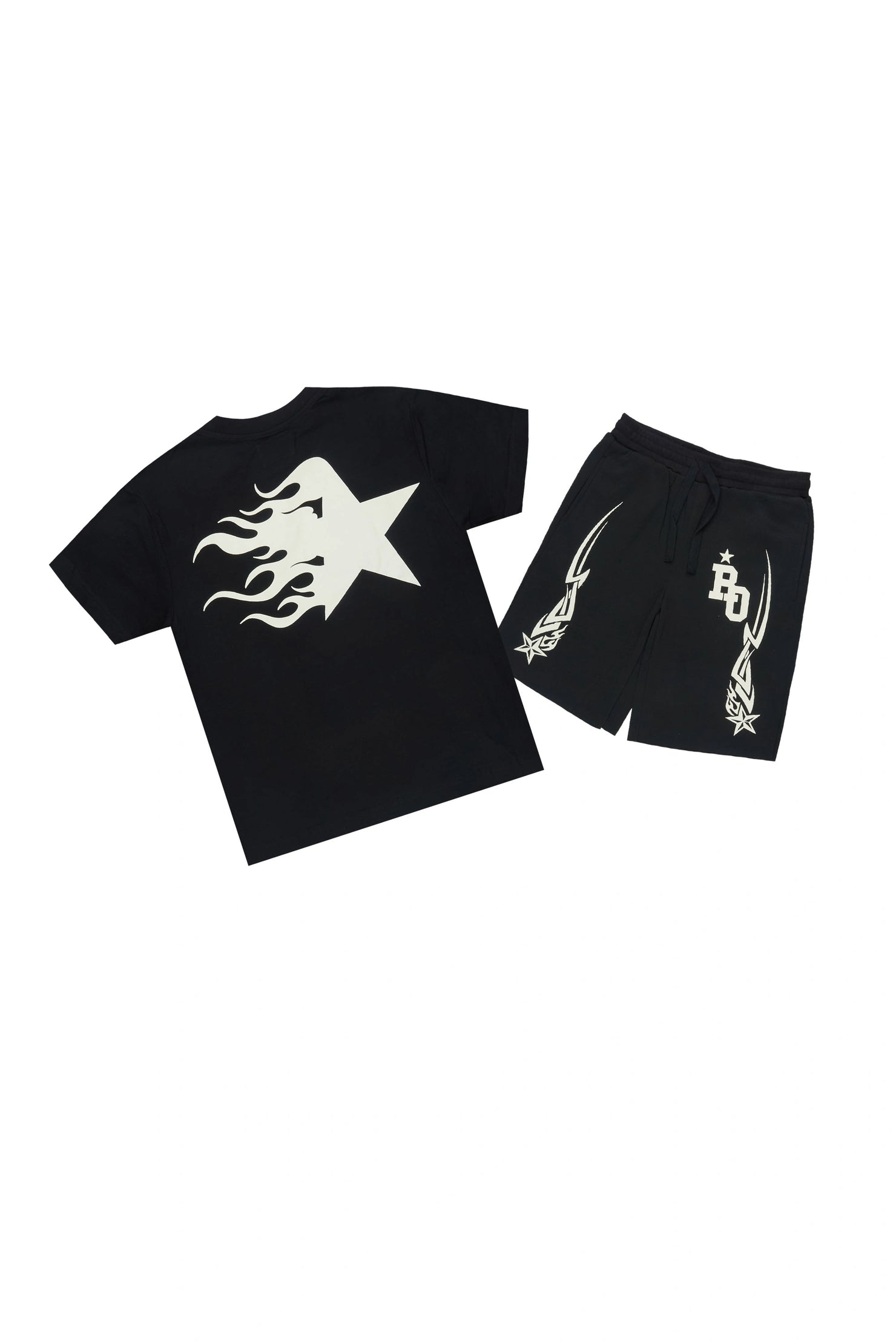 Boys Plutix Black/Cream Graphic T-Shirt/Short Set