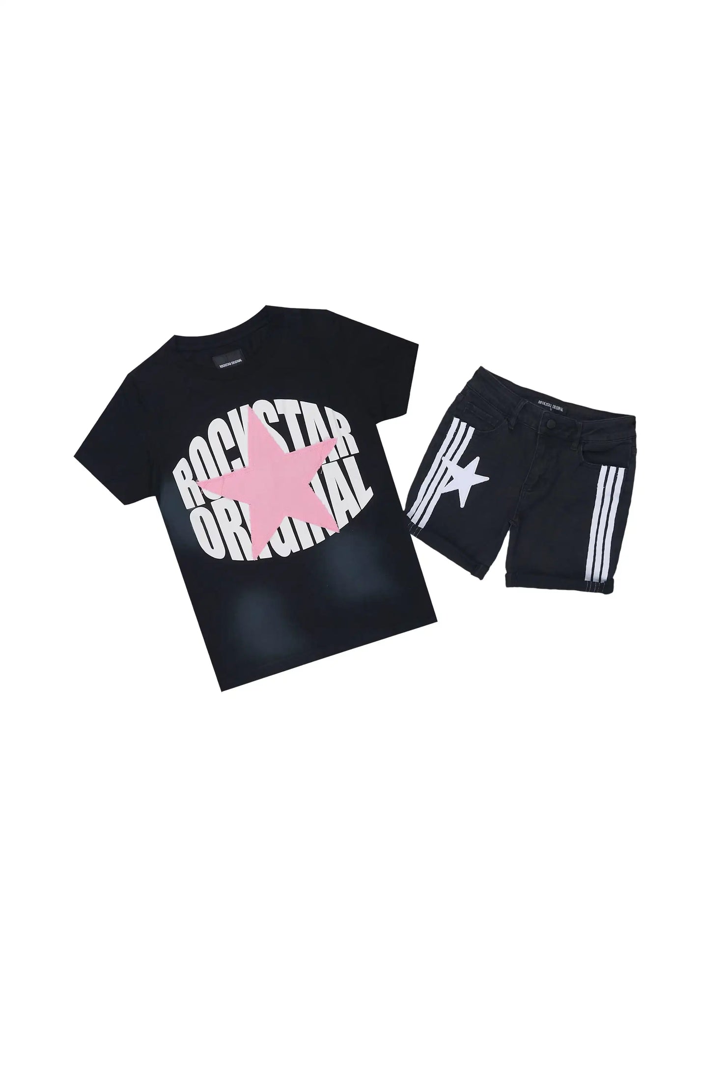 Girls Jumiper Black T-Shirt/Denim Short Set