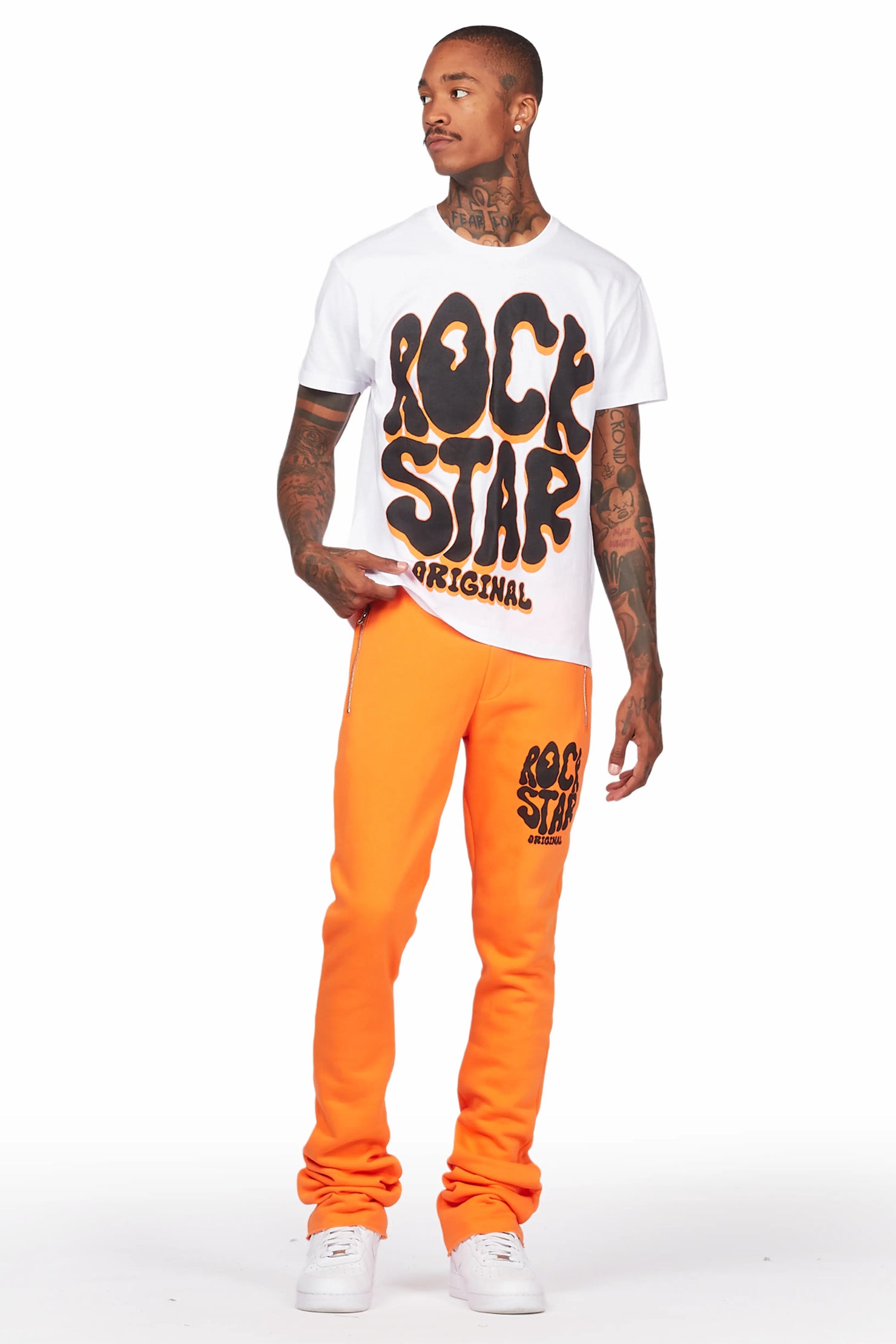 Warblen Orange T-Shirt/Stacked Flare Pant Set