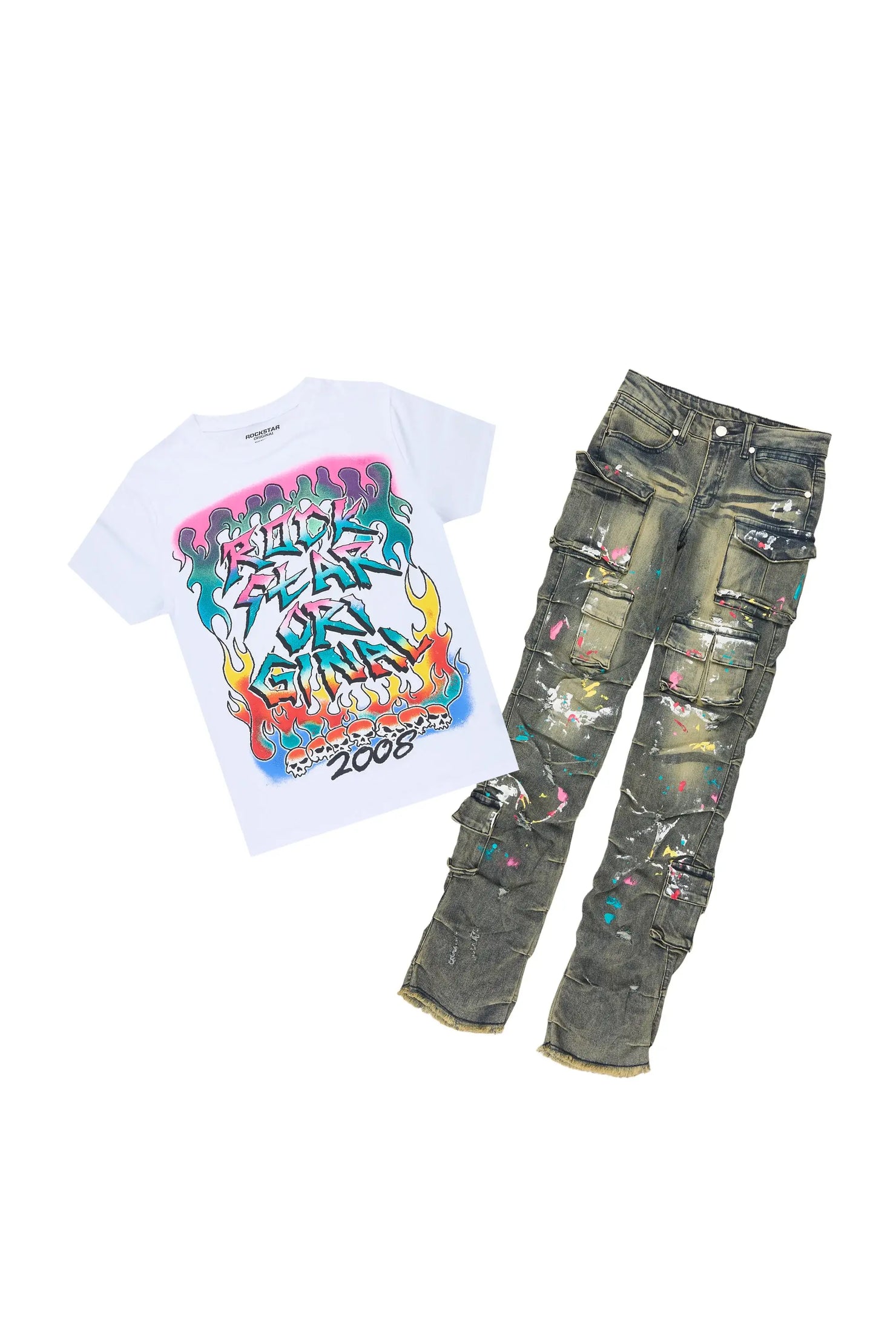 Boys Thunder White/Multi T-Shirt Jean Set