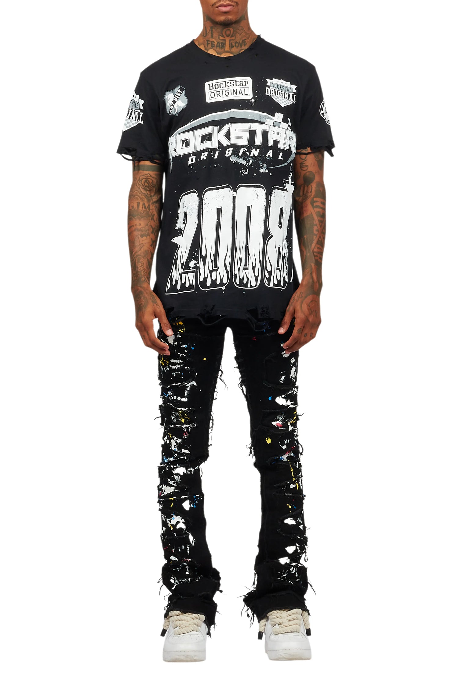 Shaddie Black Painter Stacked Flare Jean