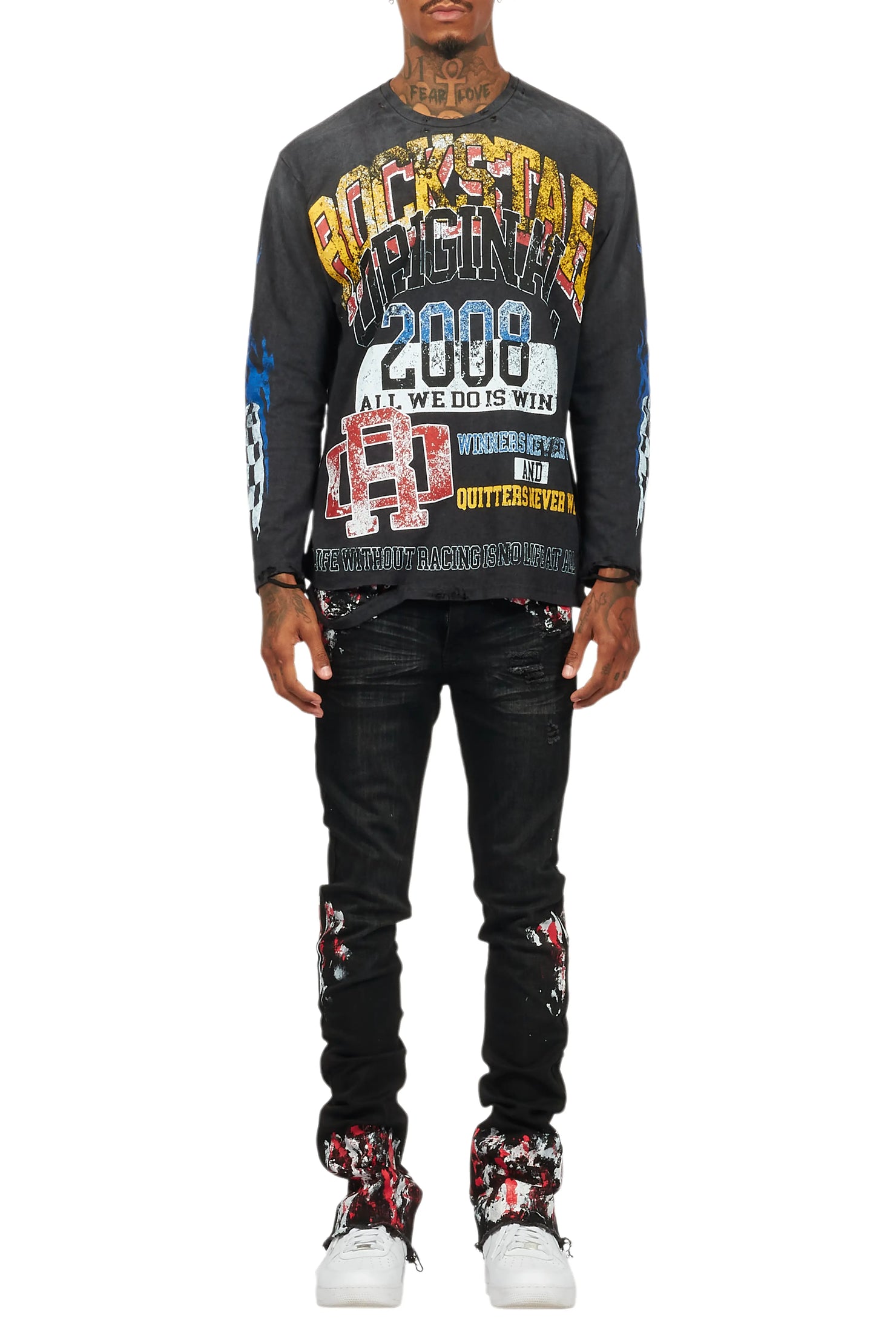 Kodak Black/Red Painter Stacked Flare Jean