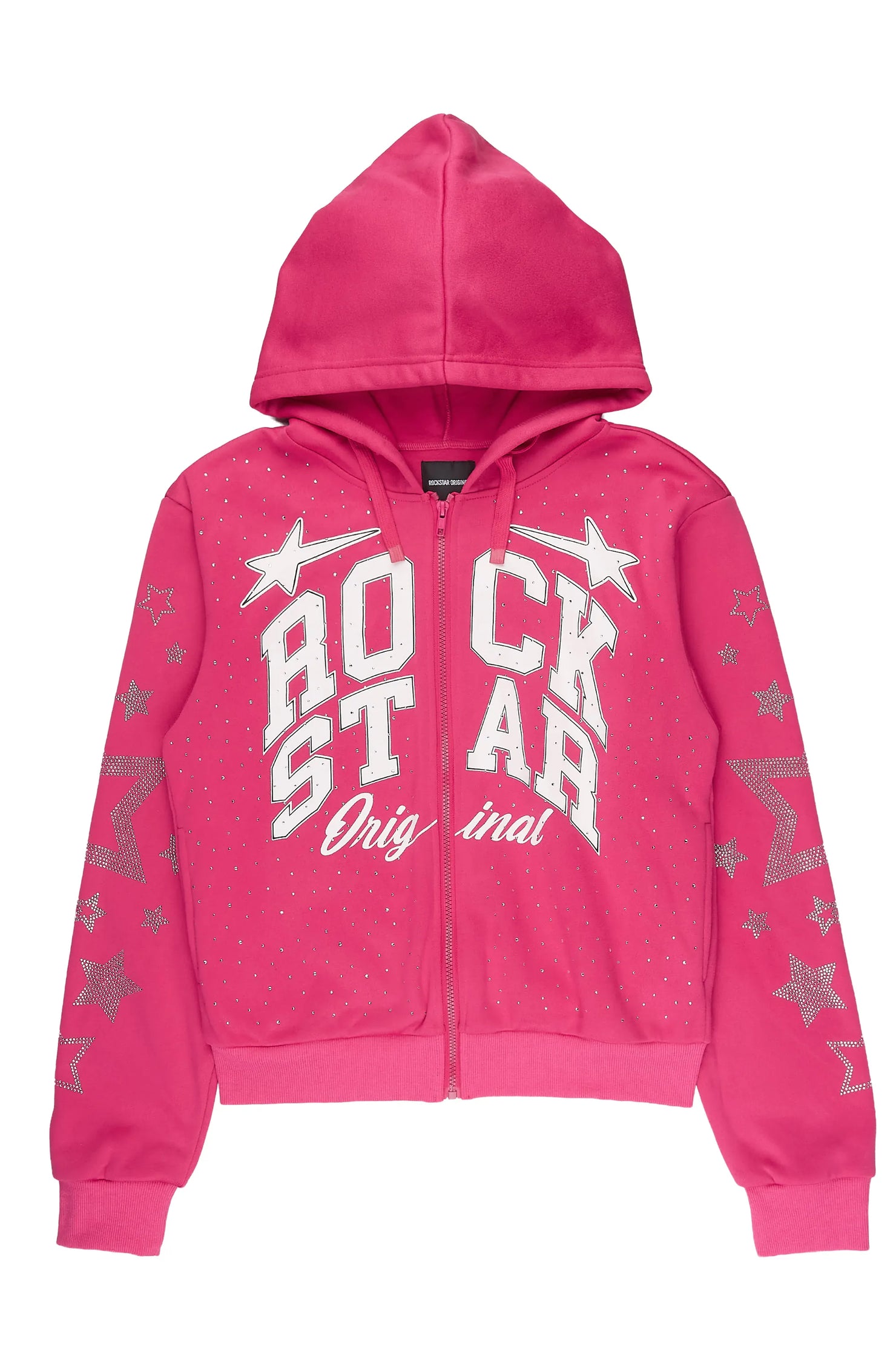 Flaveya Pink Rhinestone Zip Up Hoodie