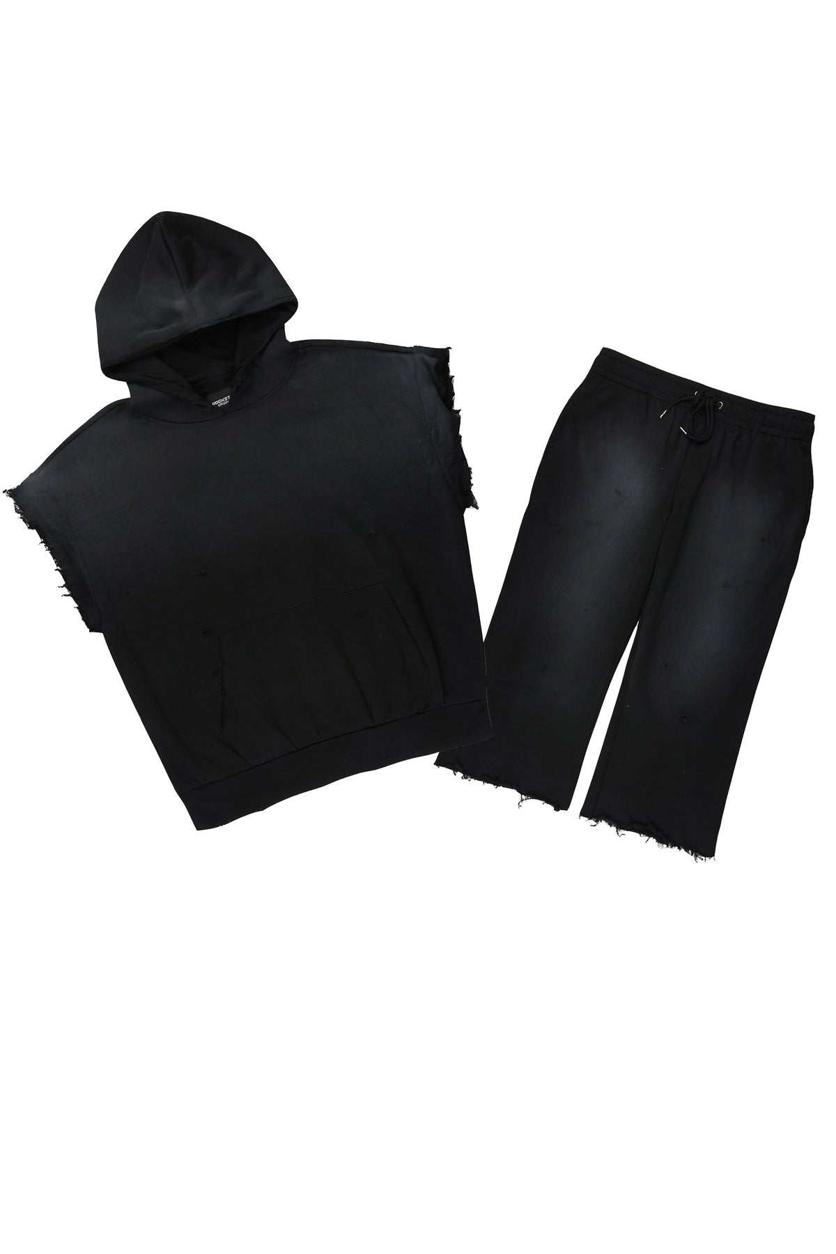 Warden 2.0 Black Cut Sleeve Hoodie/Extra Long Jort Set