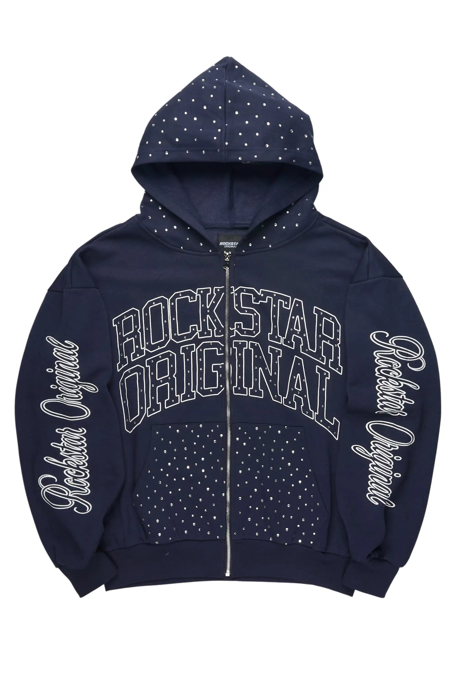 Dripped Navy Rhinestone Hoodie
