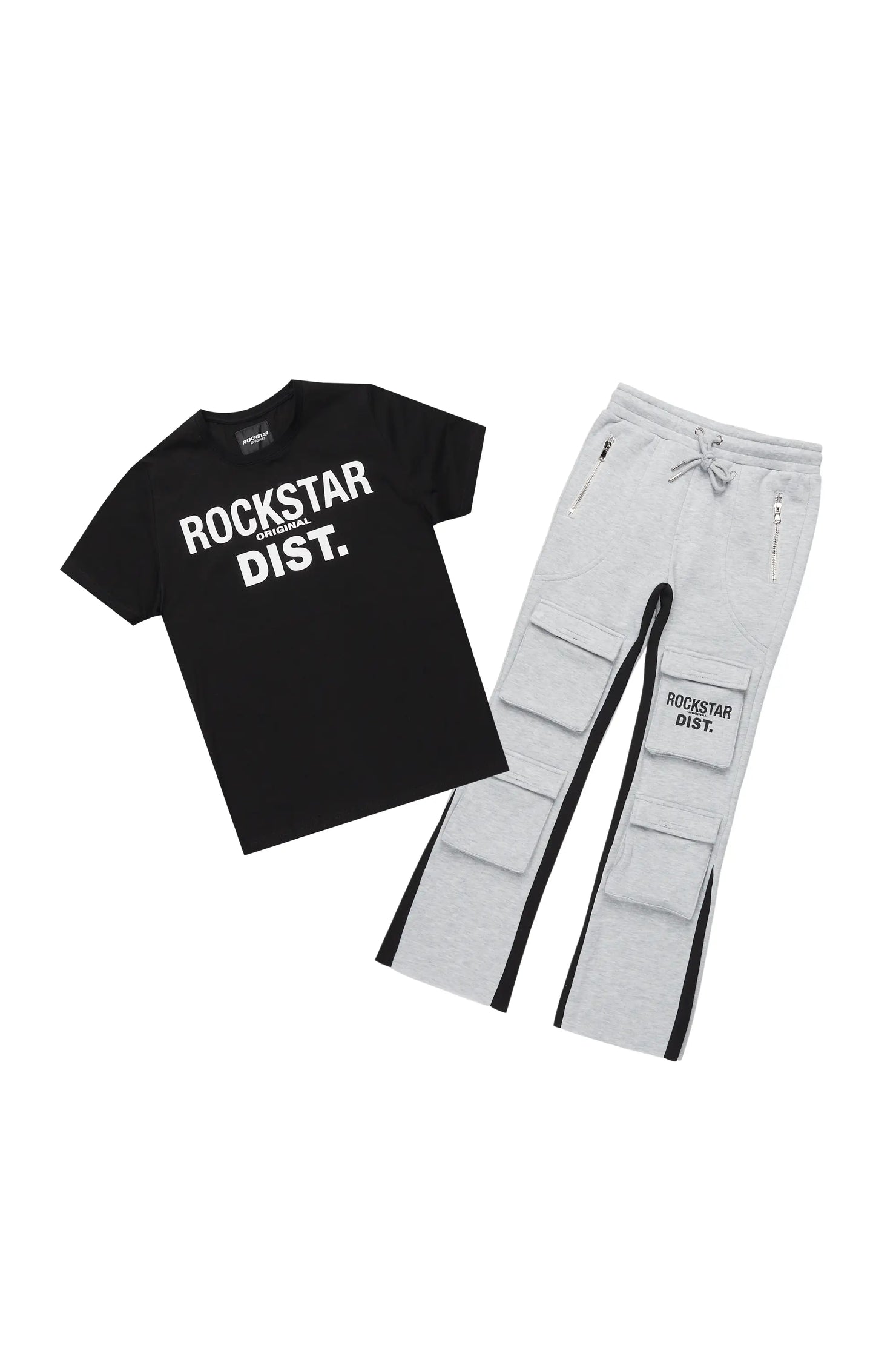 Boys Antoon Heather Grey T-Shirt Stacked Flare Set