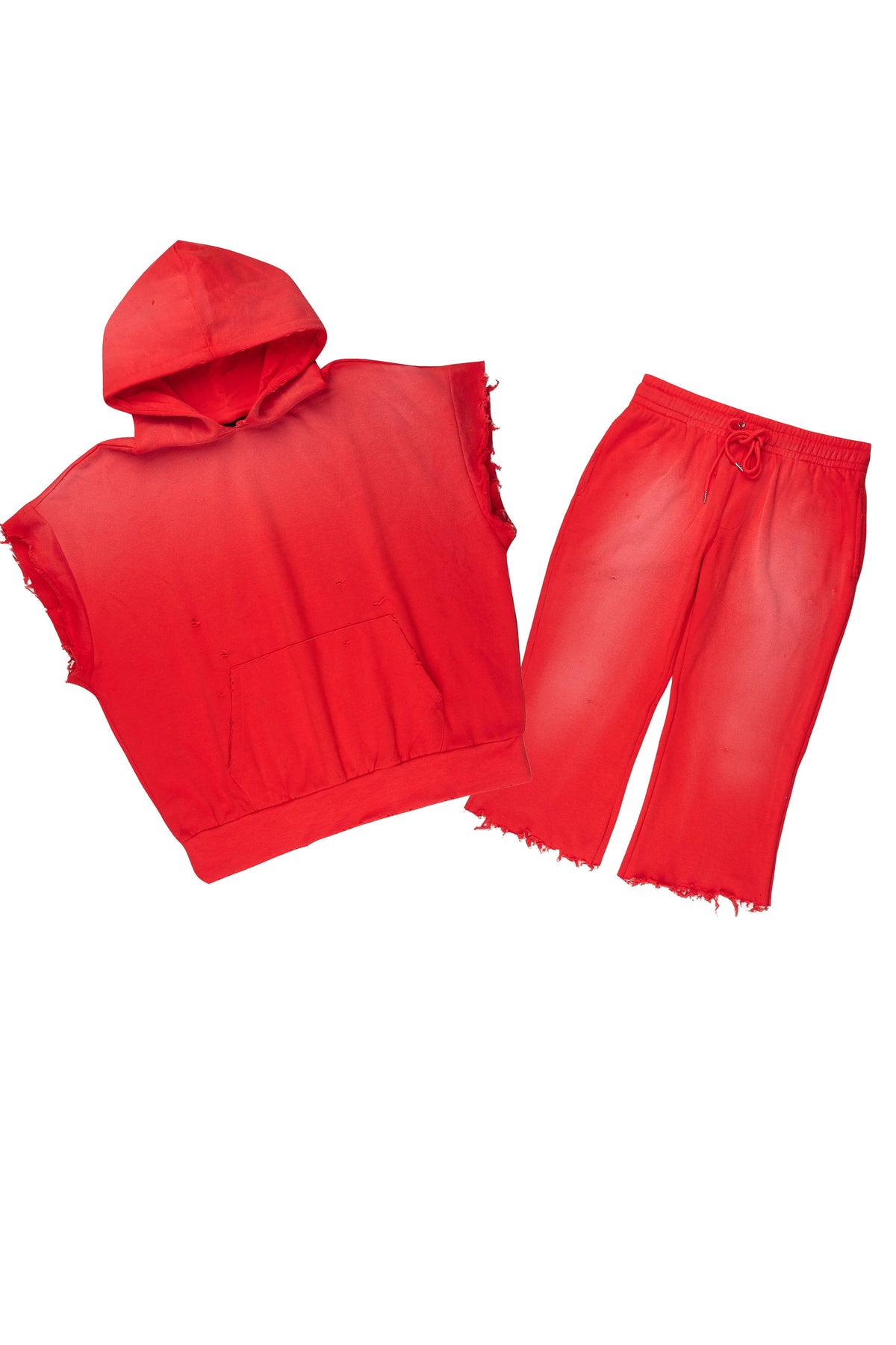 Warden 2.0 Red Cut Sleeve Hoodie/Extra Long Jort Set